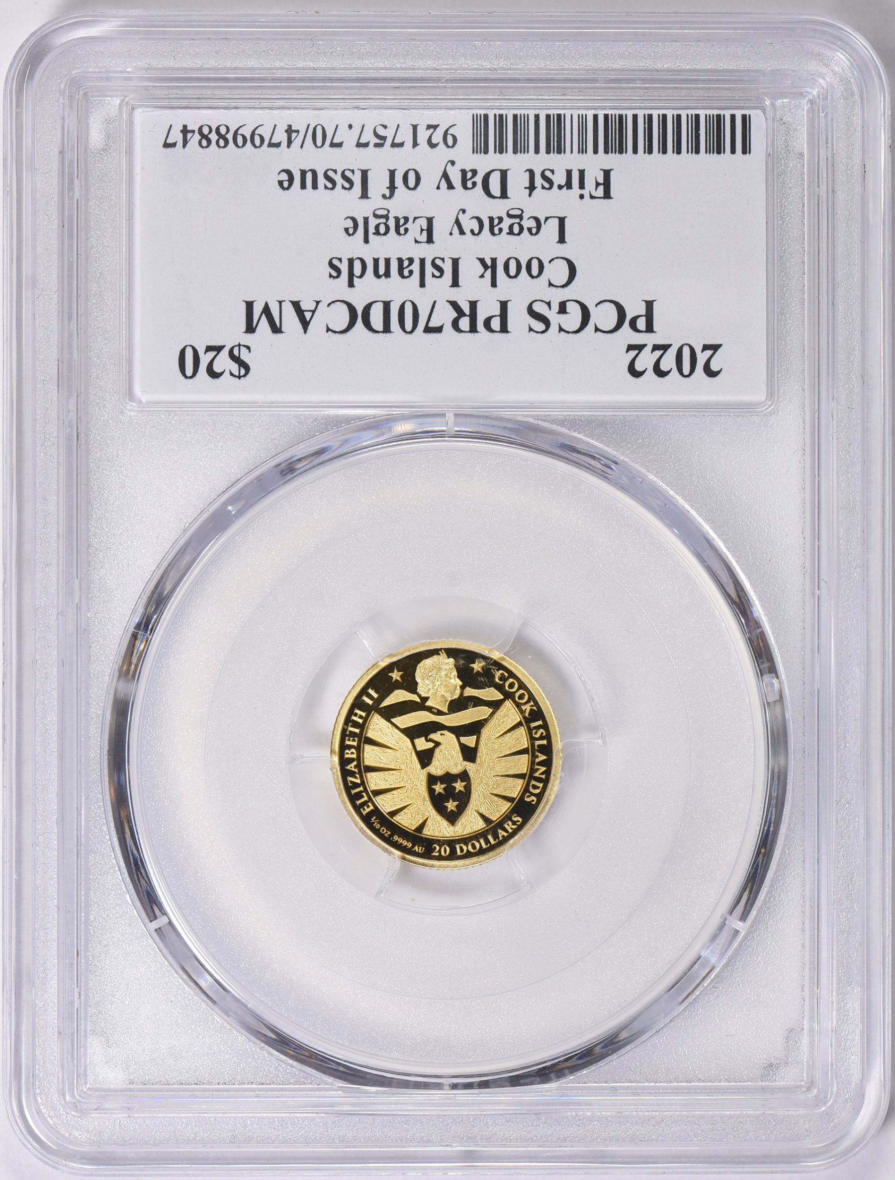 Cook Islands 2022 Gold $20 Legacy Eagle First Day of Issue PCGS
