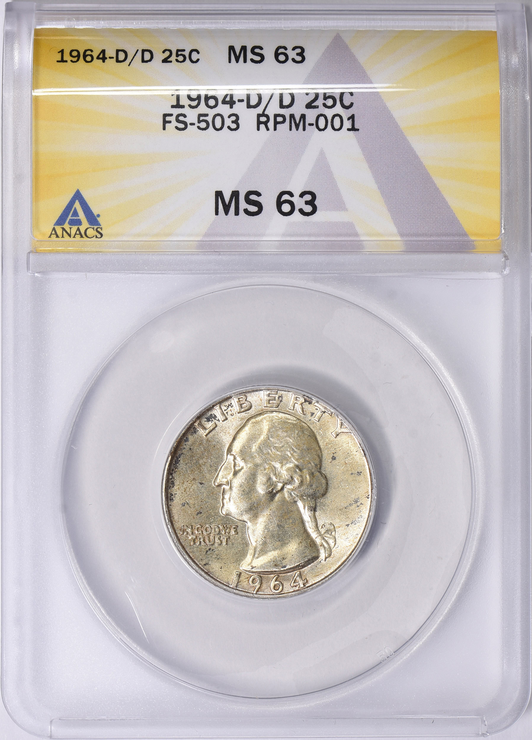 1964-D/D Washington Quarter FS-503 RPM-001 ANACS MS-63 (Item