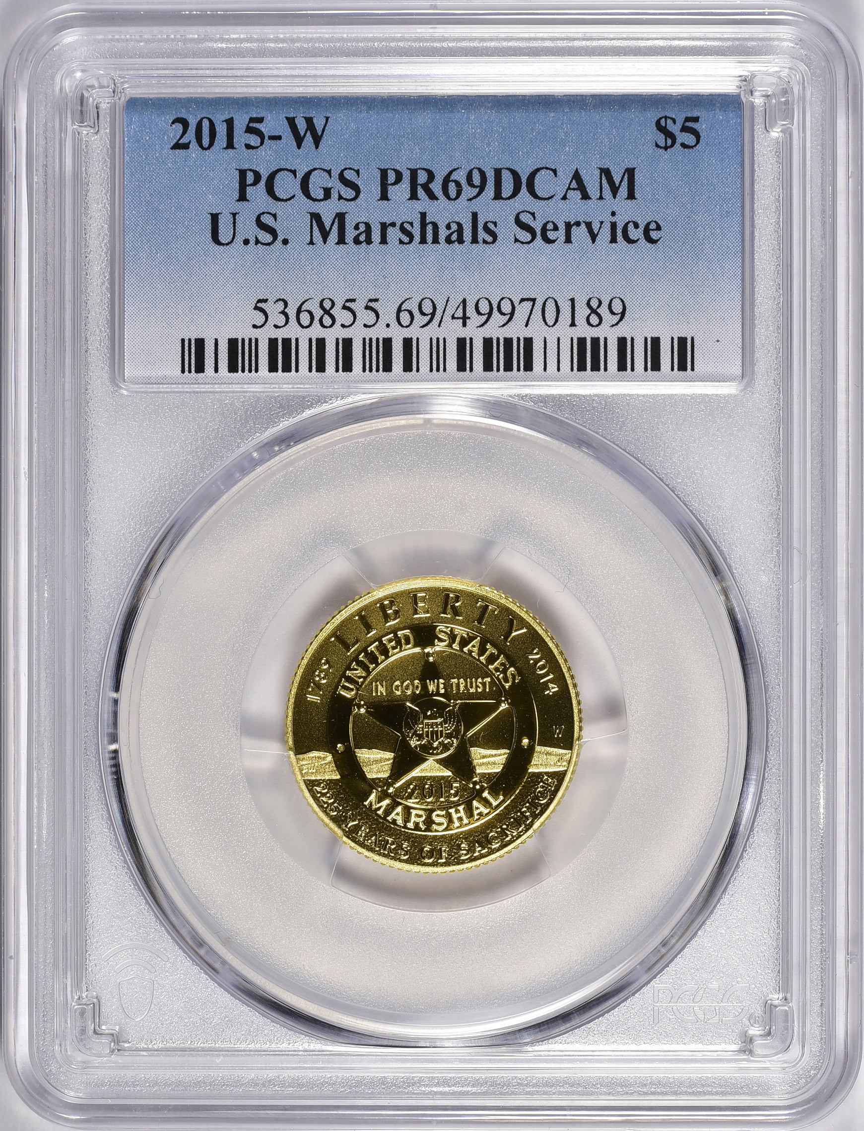【貴重 激レア】5Won PR69DCAM 2015 PCGS鑑定 2015-W U.S. Marshals Service Gold $5 PCGS Proof-69 DCAM (Item