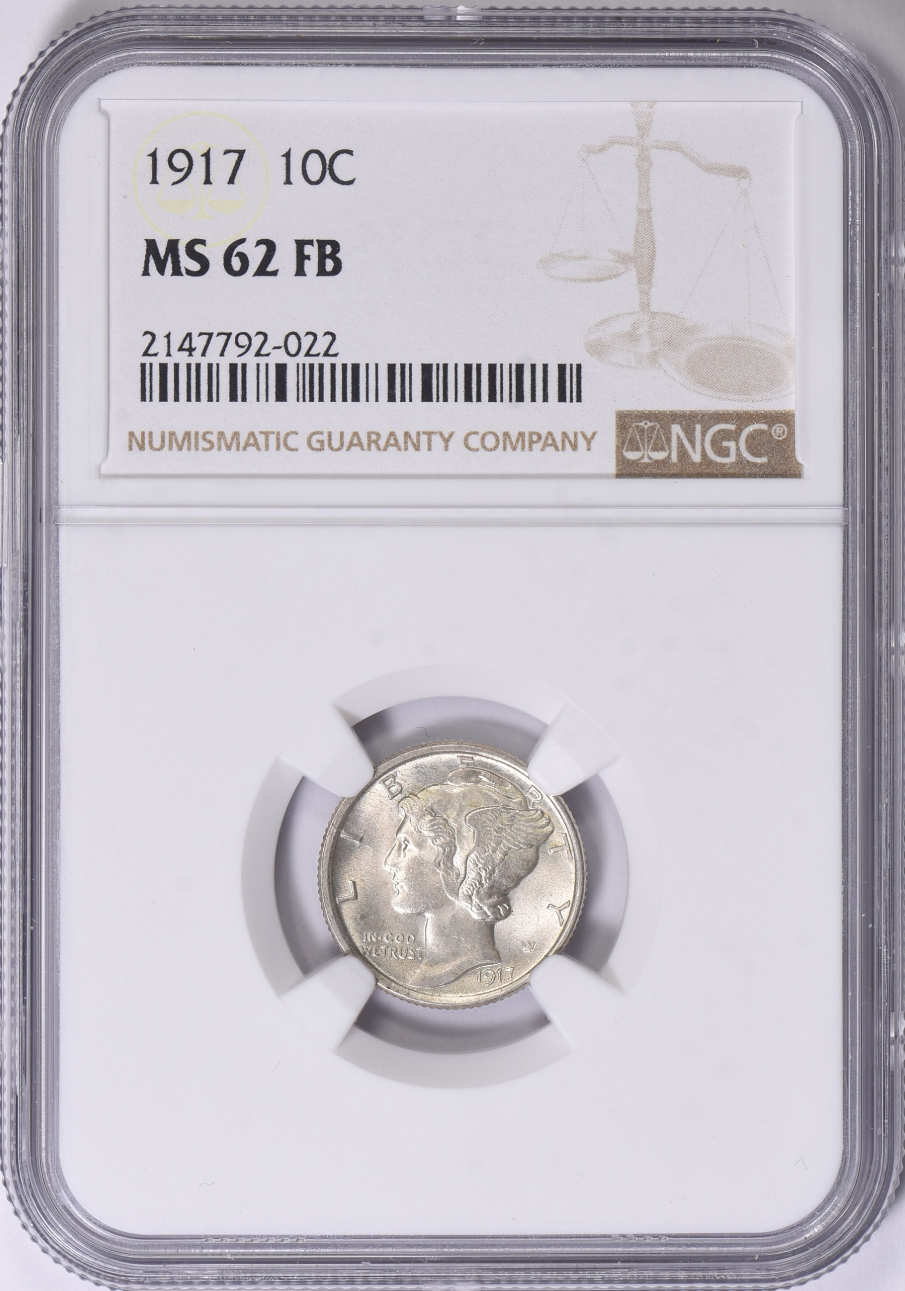 1917 Mercury Dime NGC MS-62 FB (Item 1611447) | GreatCollections Coin ...