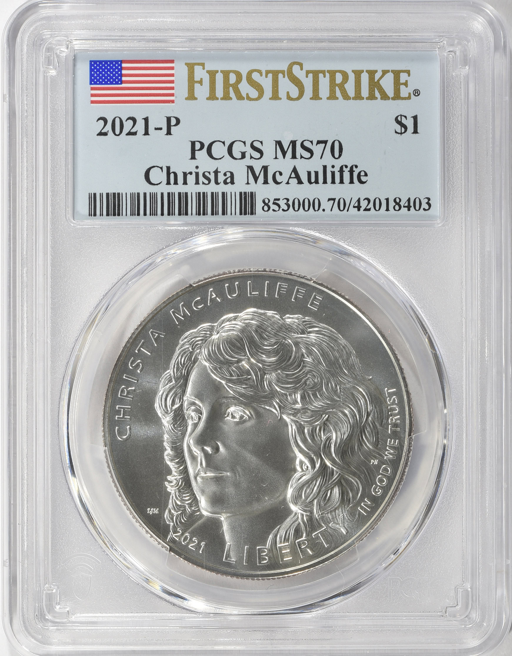 2021-P Christa McAuliffe Silver Dollar First Strike PCGS MS-70