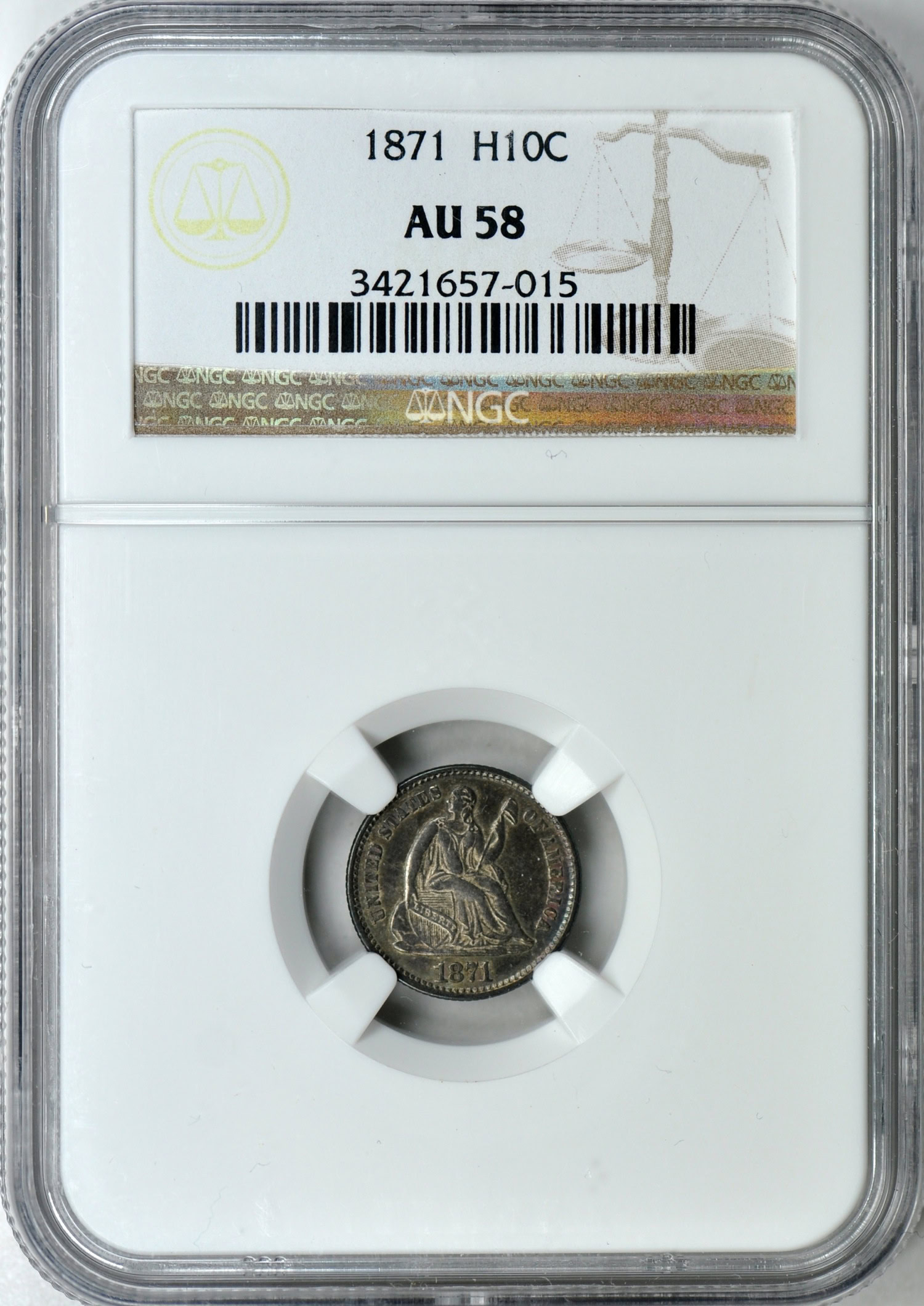 1871 Seated Liberty Half Dime NGC AU-58 (Item 162365