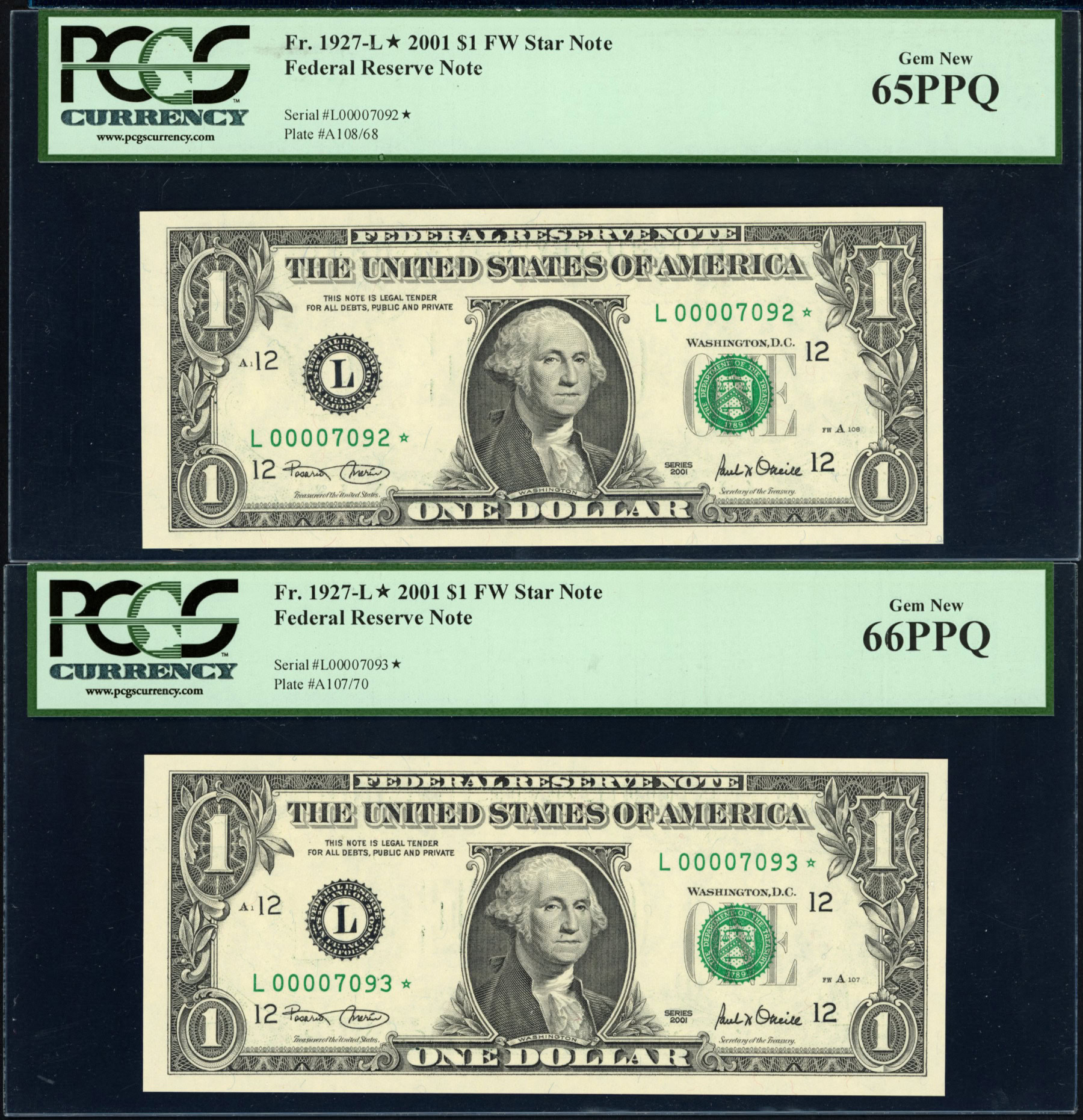 Fr. 1927-L* (L* Block) 2001 $1 San Francisco Federal Reserve Star Notes ...