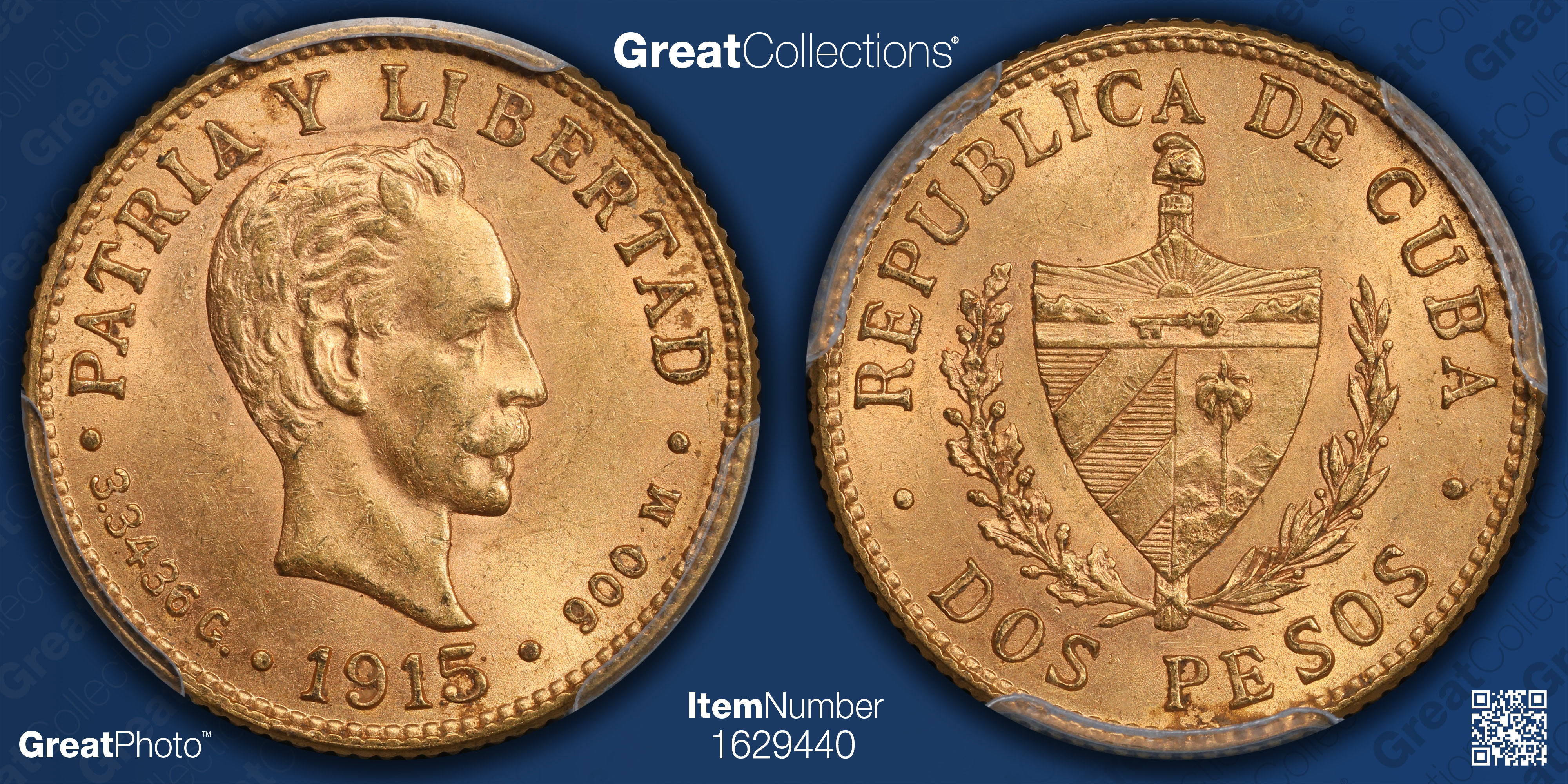 Cuba 1915 Gold 2 Pesos KM-17 PCGS MS-63+ (Item 1629440