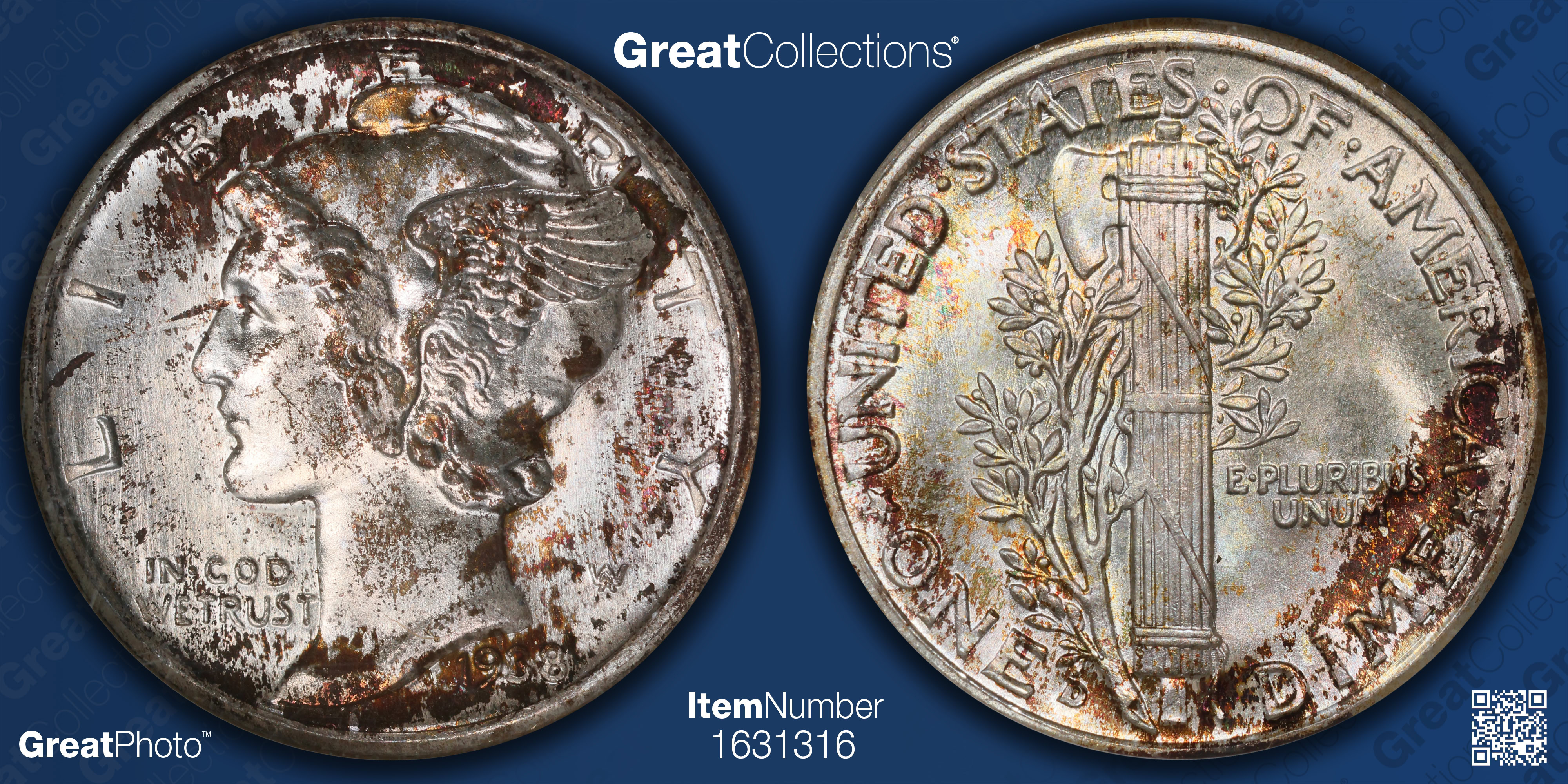 1938-D Mercury Dime NGC MS-66 OH (Toned) (Item 1631316 ...