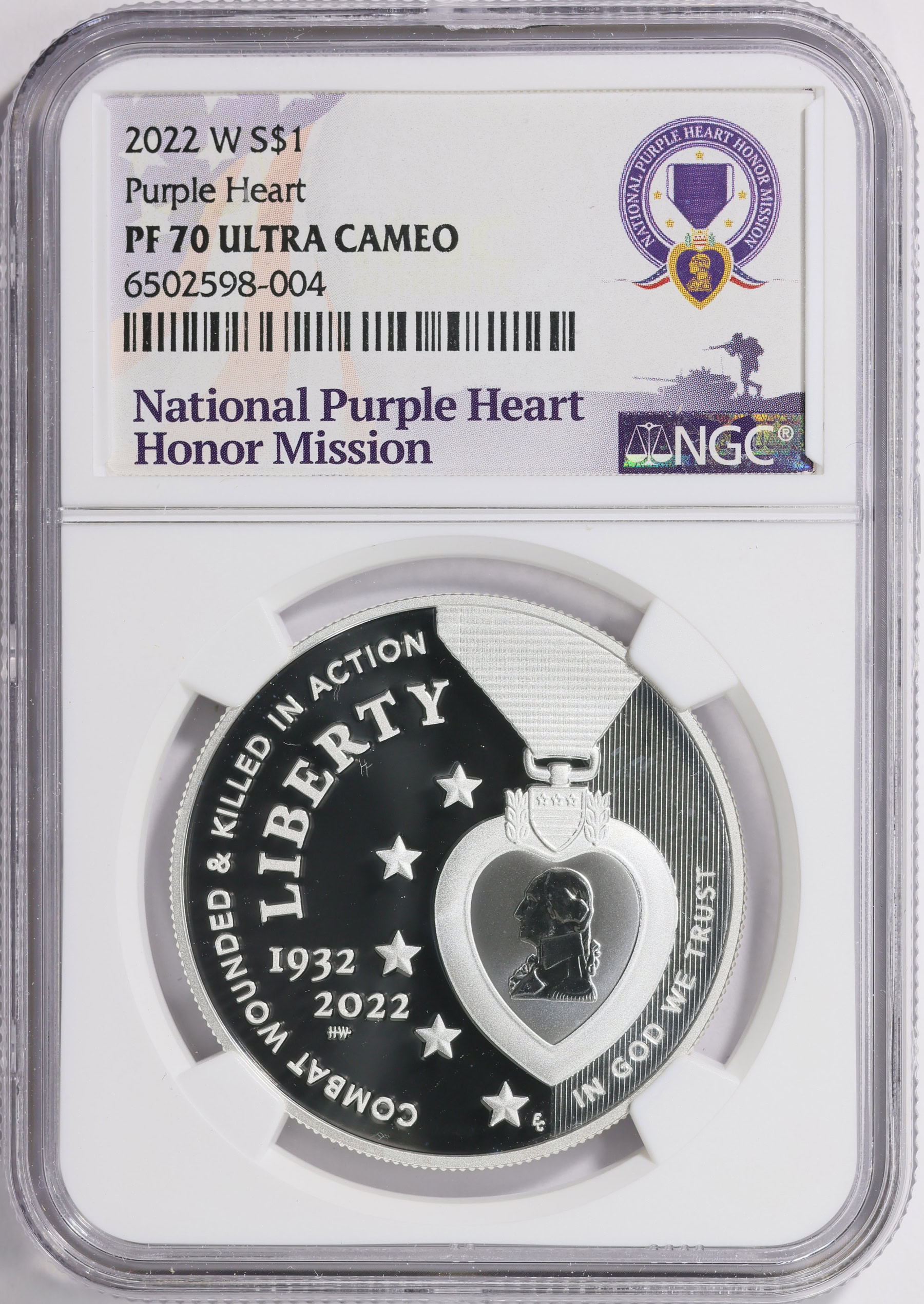 2022-W $1 Silver Dollar National Purple Heart Hall of Honor NGC