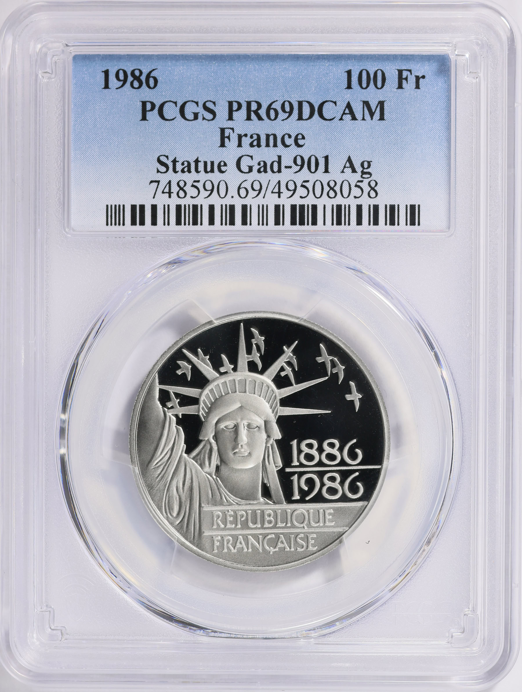France 1986 Silver 100 Francs Statue of Liberty Centennial KM960a PCGS