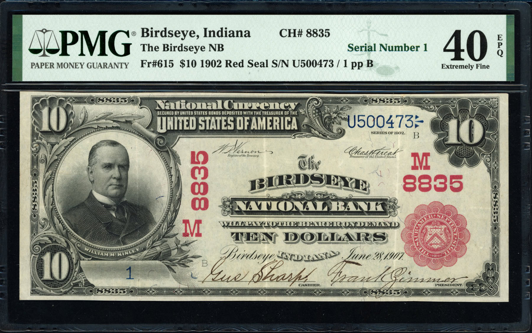 Fr. 615 Birdseye, Indiana 1902 The Birdseye National Bank 10 Red Seal