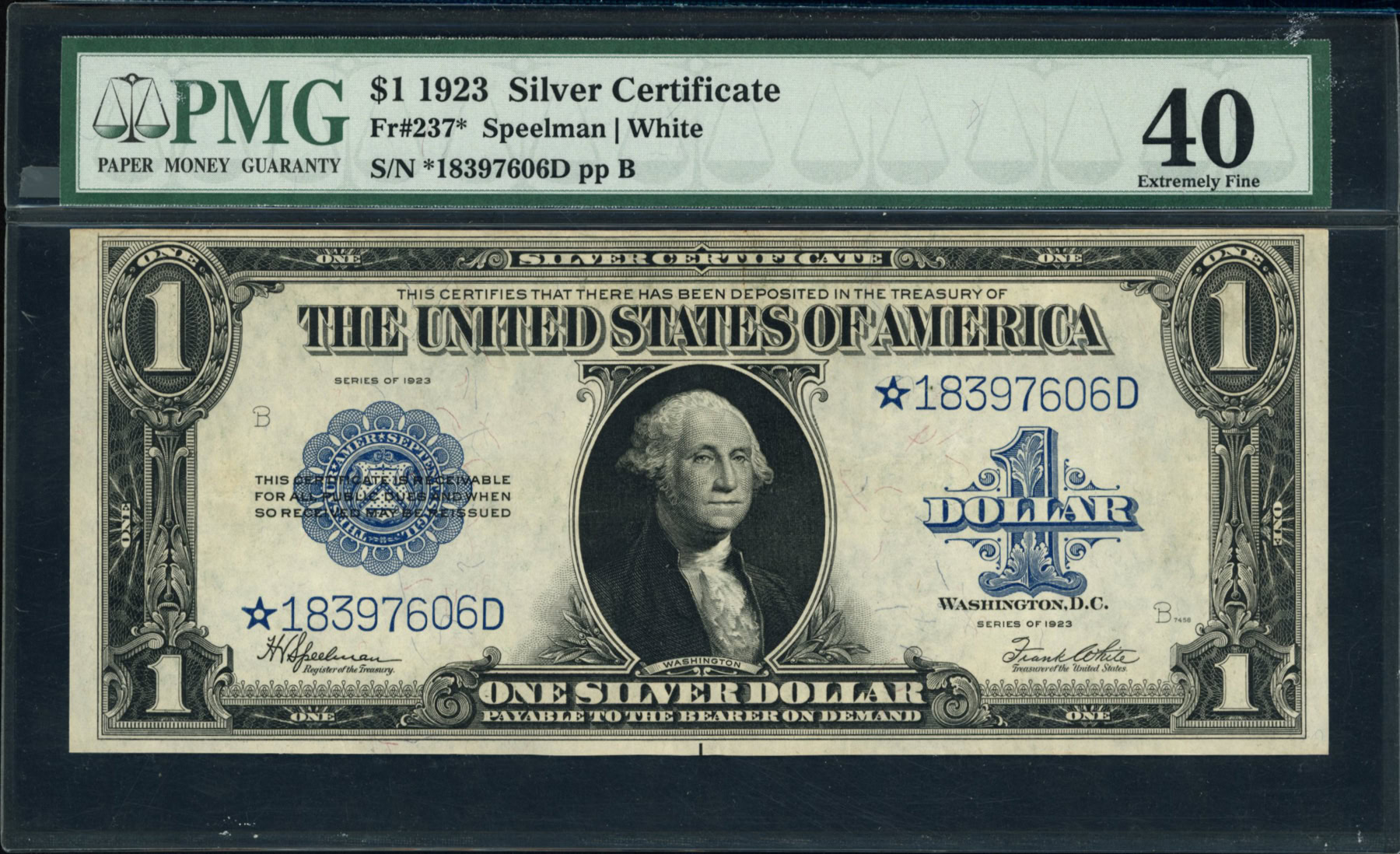Fr. 237* 1923 $1 Silver Certificate Star Note Speelman / White PMG ...