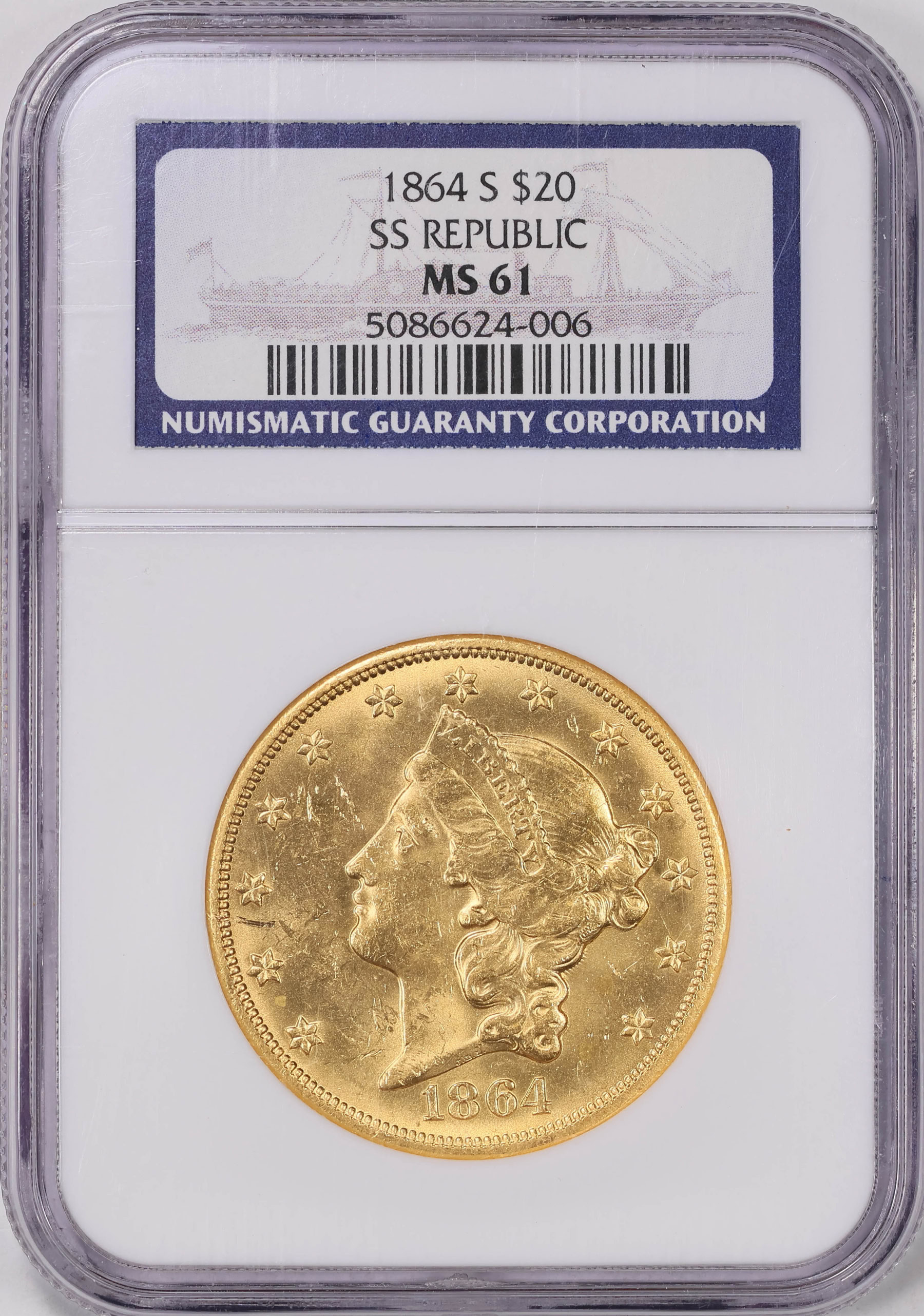 1864-S Liberty Gold Double Shipwreck S.S. Republic Eagle NGC MS-61 ...