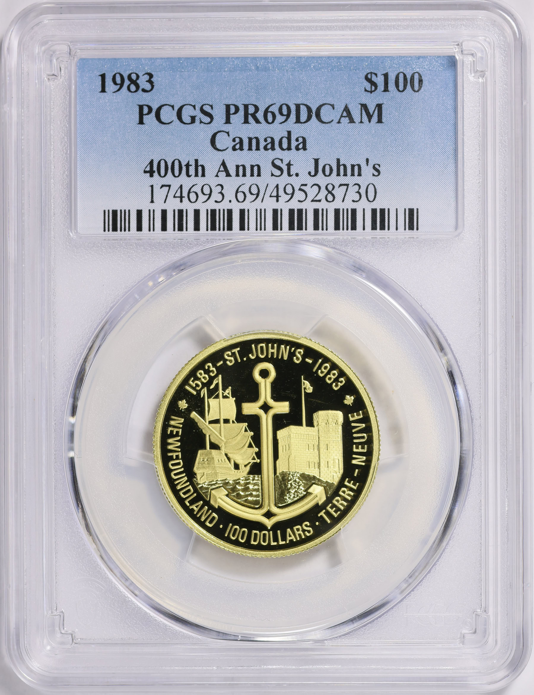 Canada 1983 Gold $100 St. John's Newfoundland 400th Anniversary KM