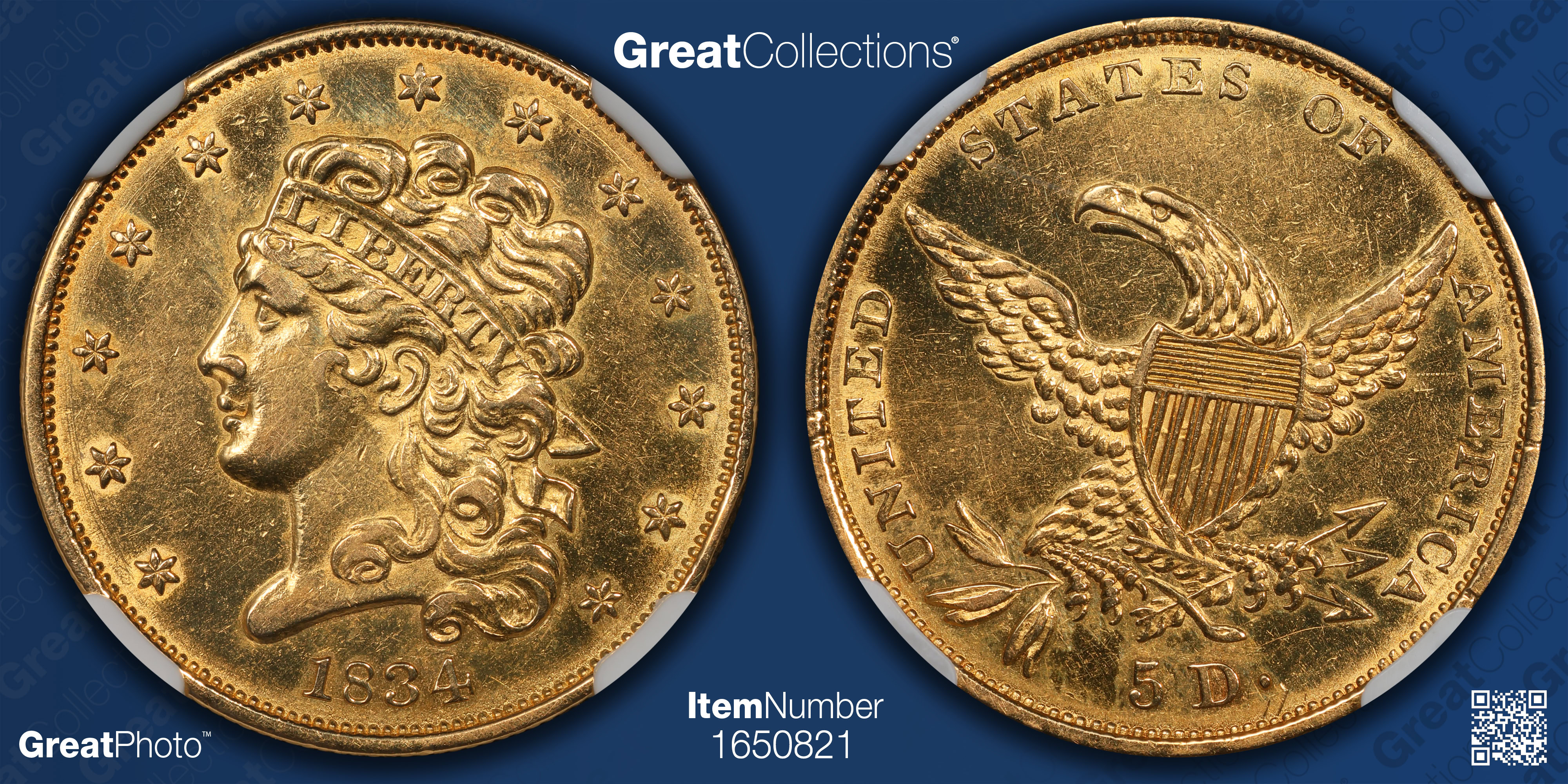1834 Classic Head Gold Half Eagle Crosslet 4 NGC AU Details (Item ...