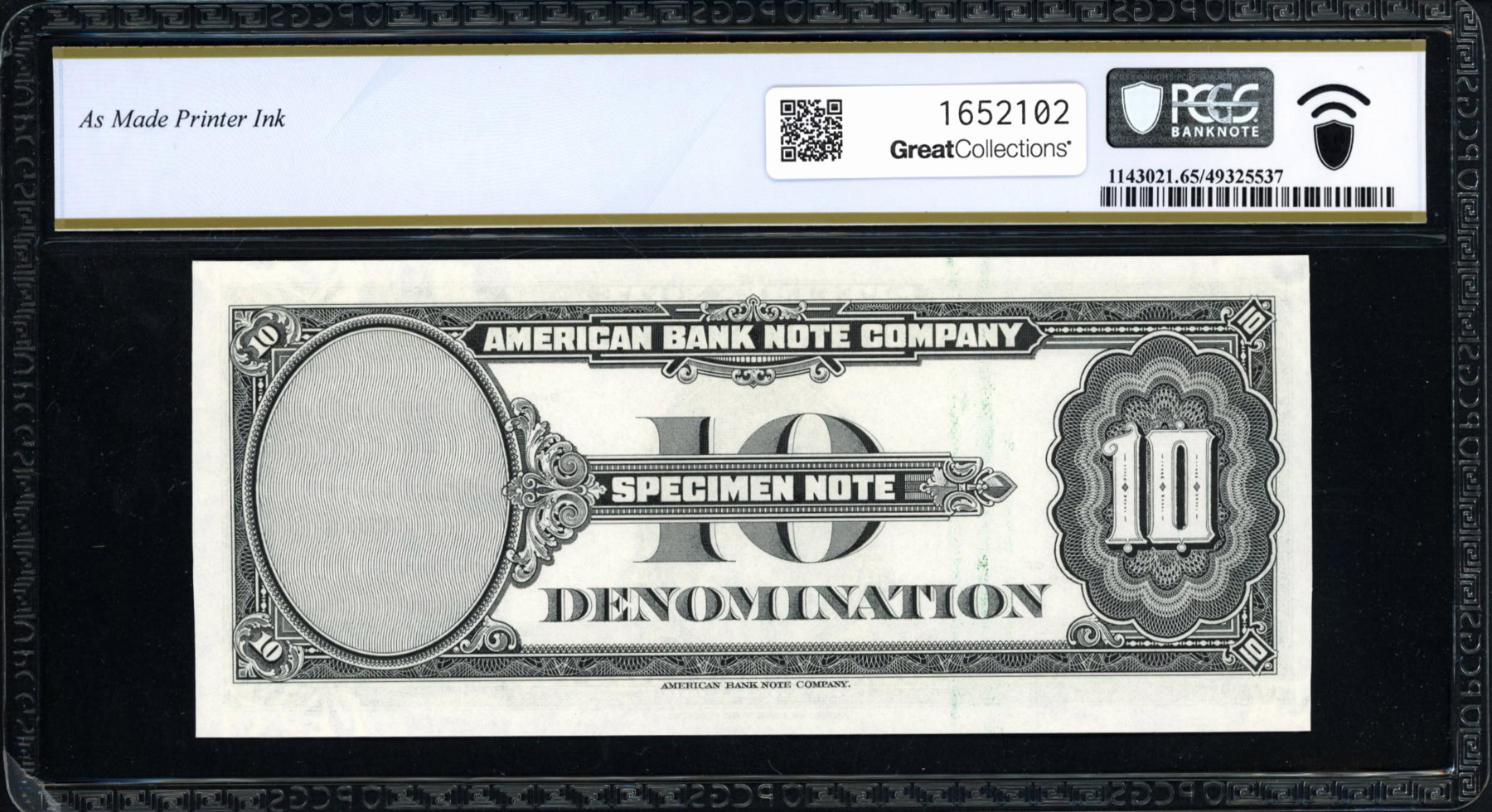 Malaysia 1929 10 Units American Bank Note Company Specimen Note No ...