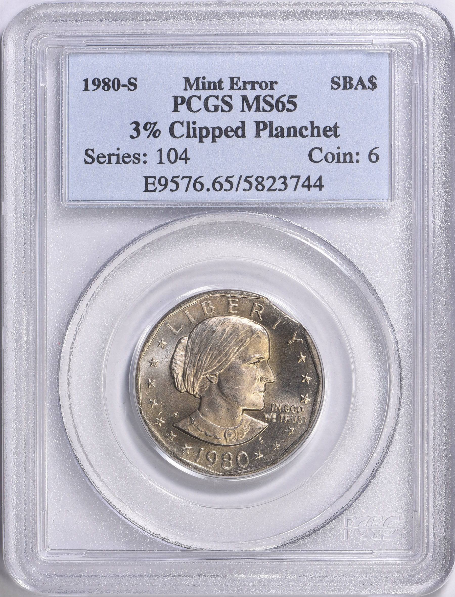Mint Error 1980-S Susan B. Anthony Dollar 3% Clipped Planchet PCGS MS ...