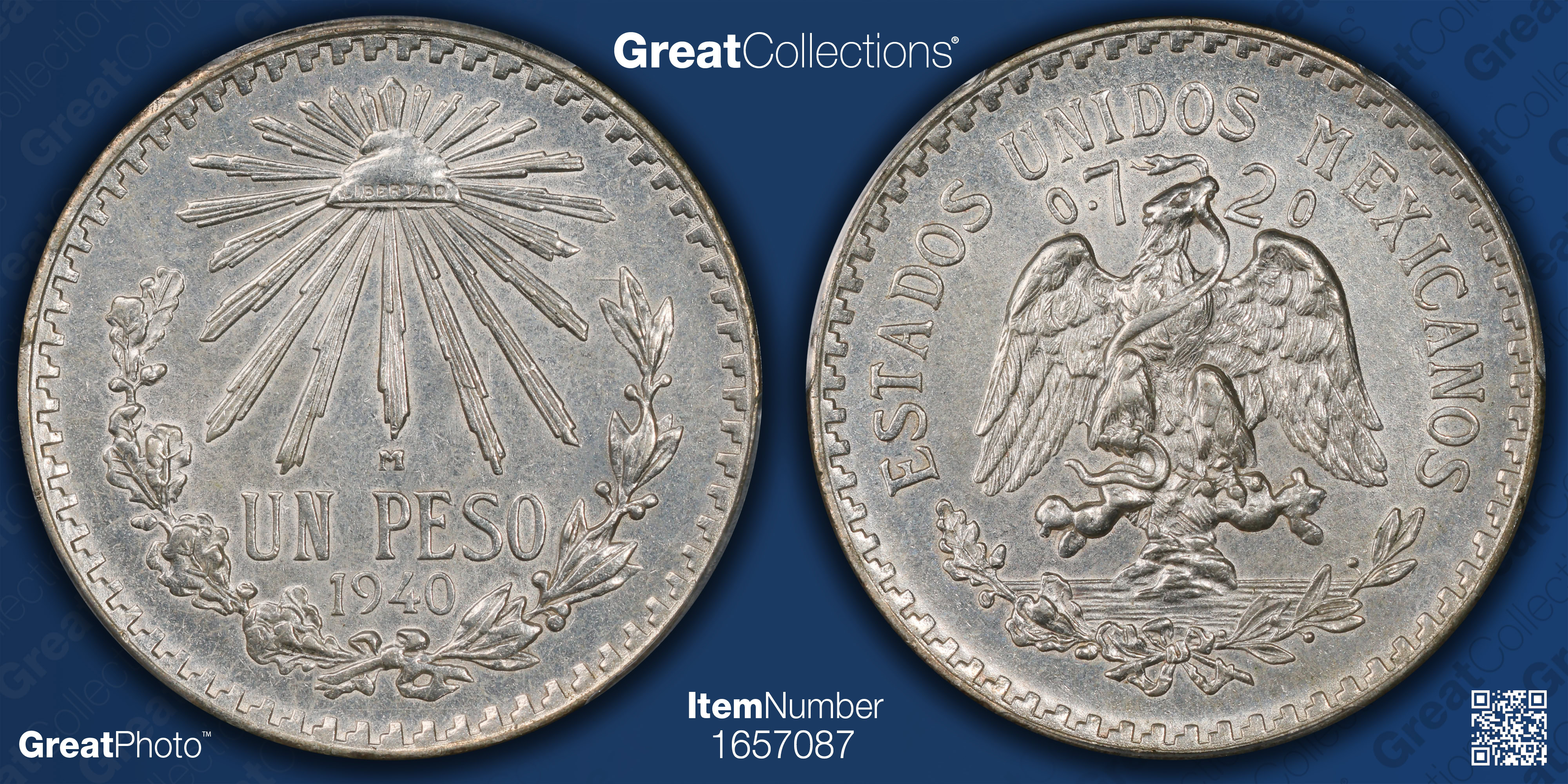 Mexico 1940-M Silver Peso KM-455 PCGS Genuine AU Details (ASW