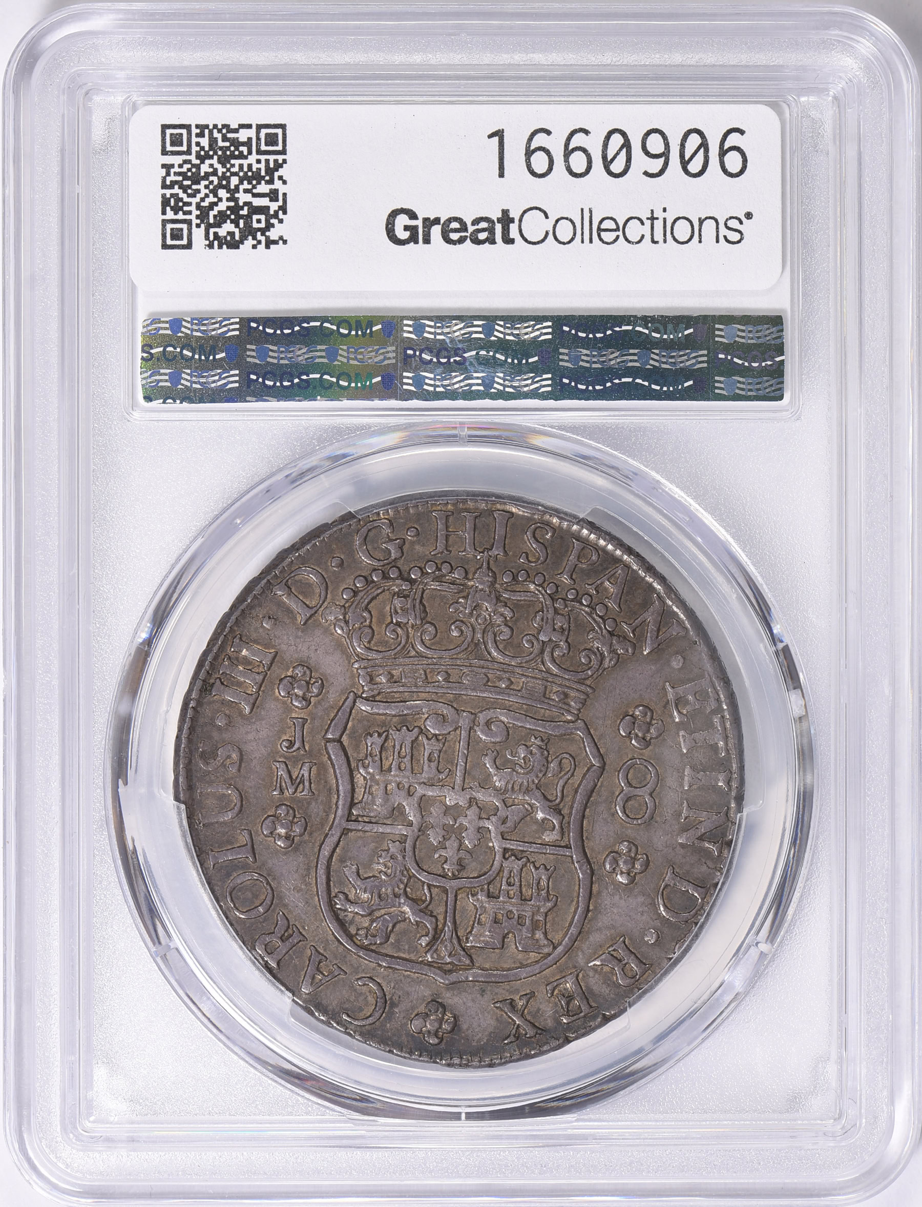 Peru 1766-LM JM Silver 8 Reales One Dot KM-A64.2 PCGS AU-50 (Item