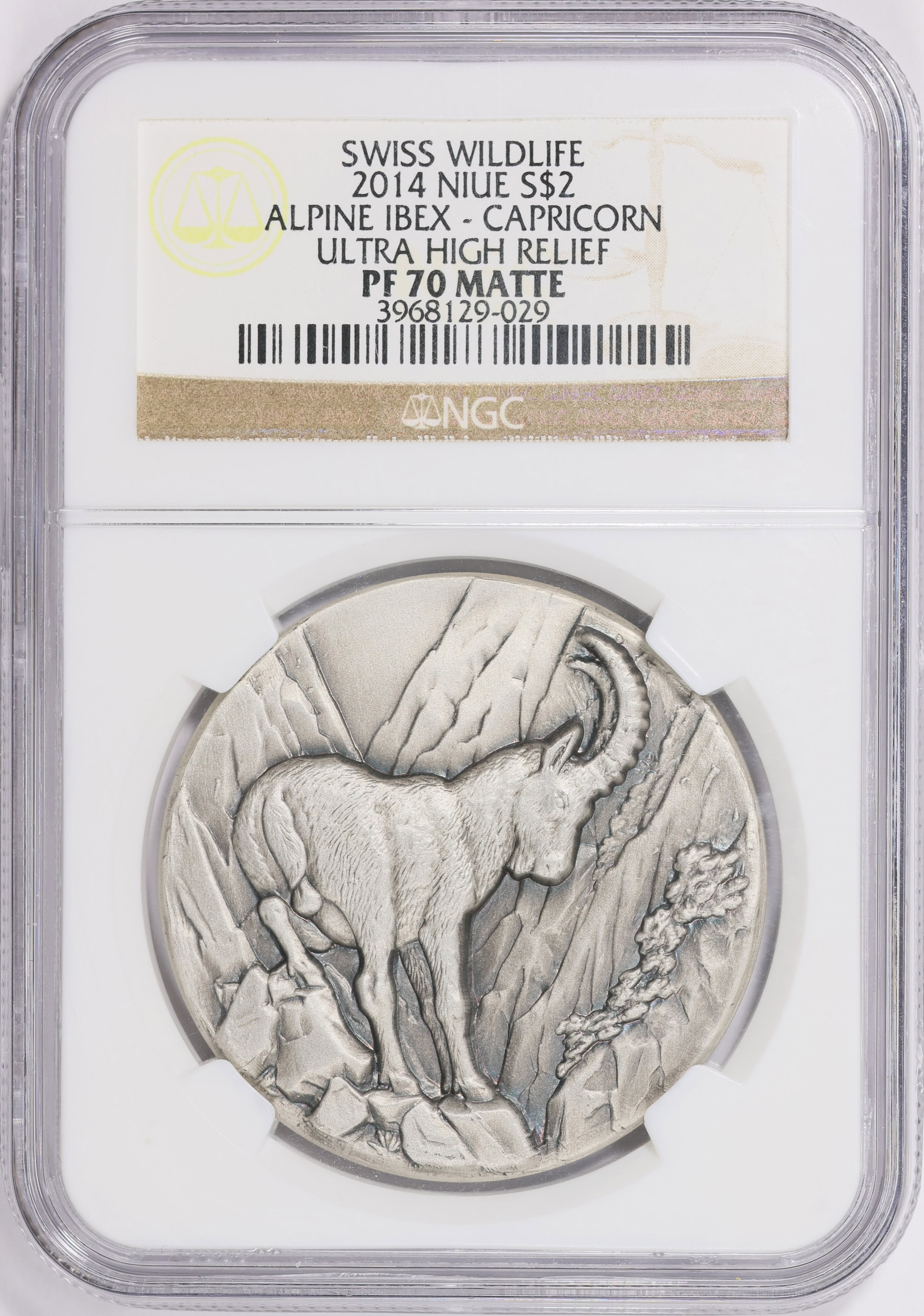 Alpine Silver 2014 Silver $2 Swiss Wildlife Alpine Ibex - Capricorn Ultra High Relief ...