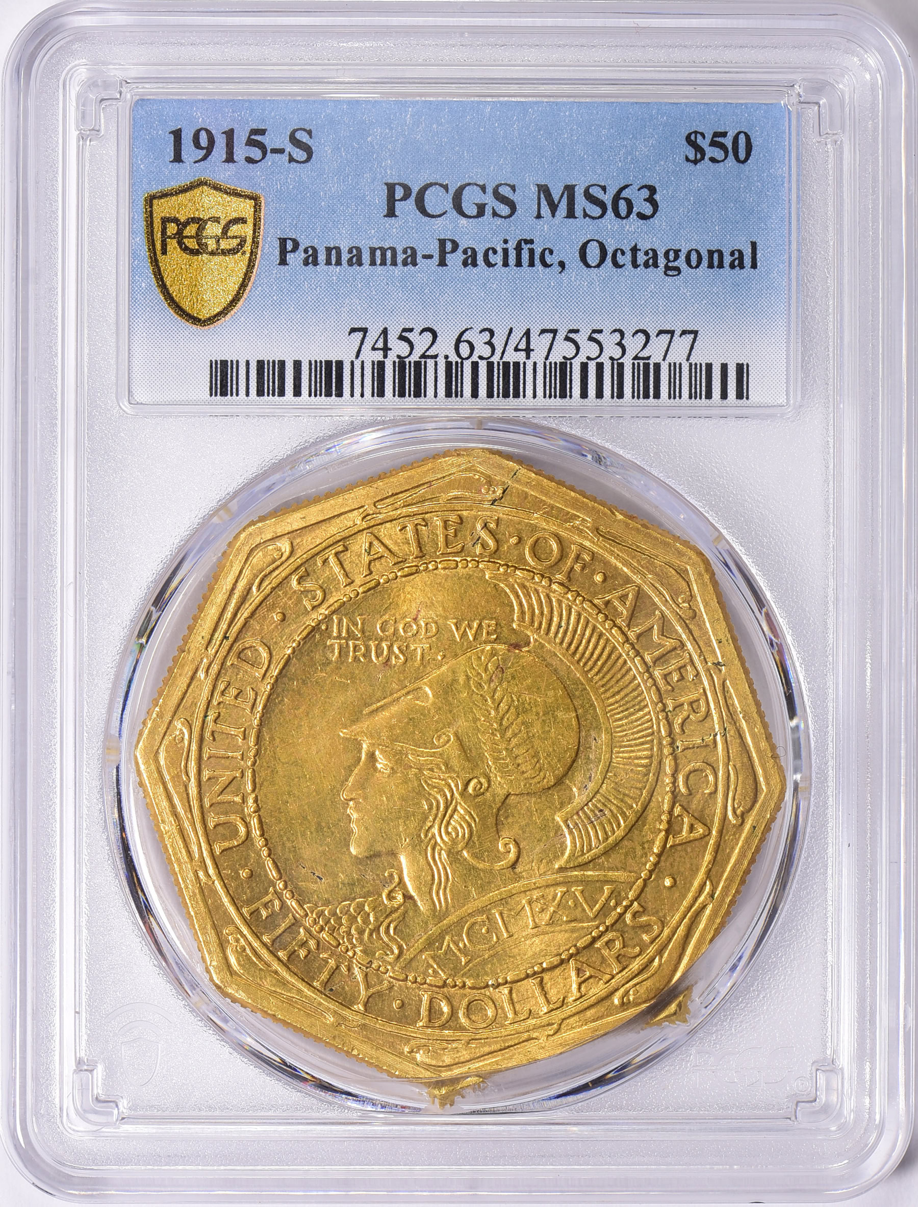 1915-S Panama-Pacific Exposition $50 Gold, Octagonal PCGS MS-63