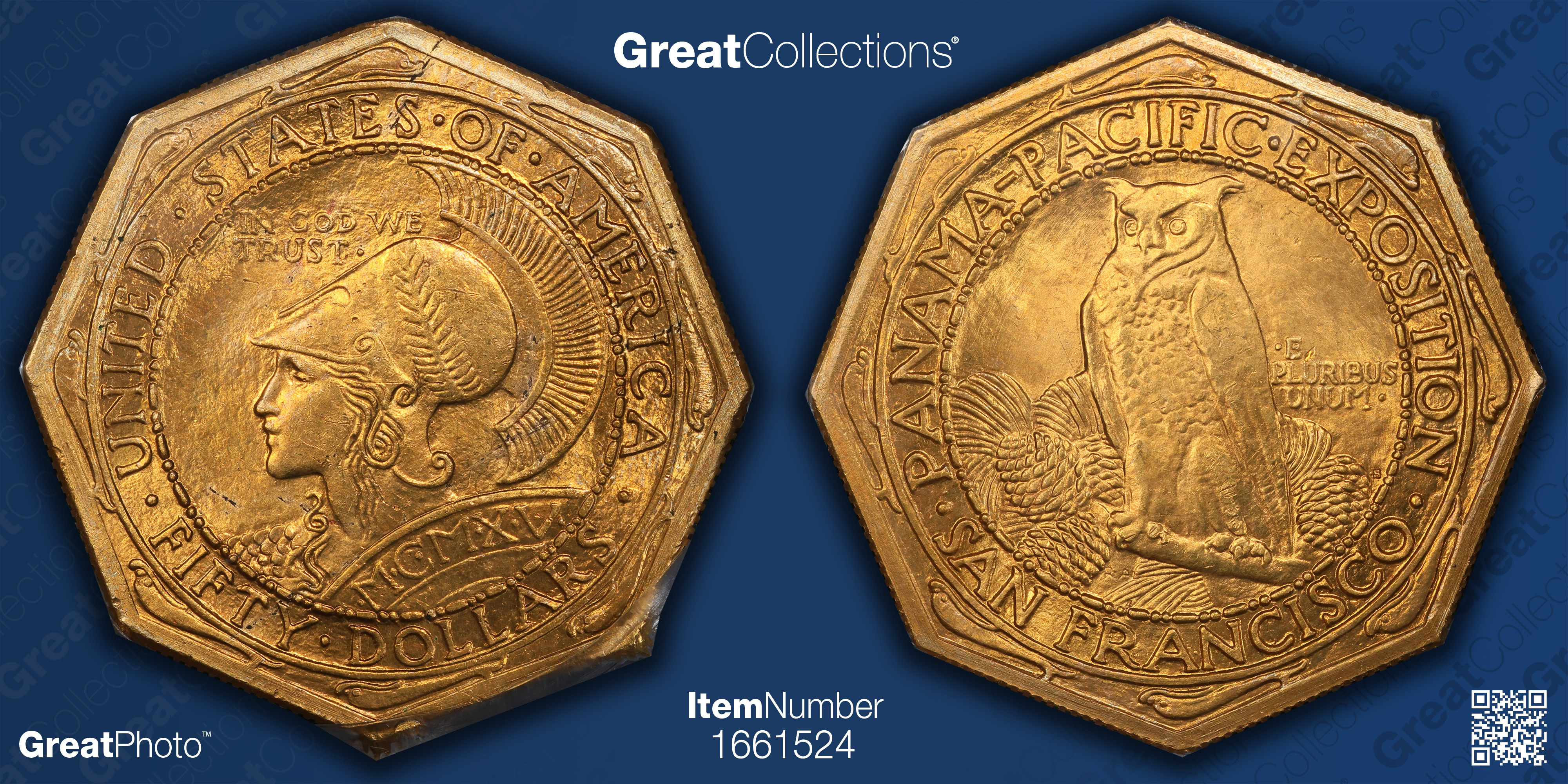 1915-S Panama-Pacific Exposition $50 Gold, Octagonal PCGS MS-63