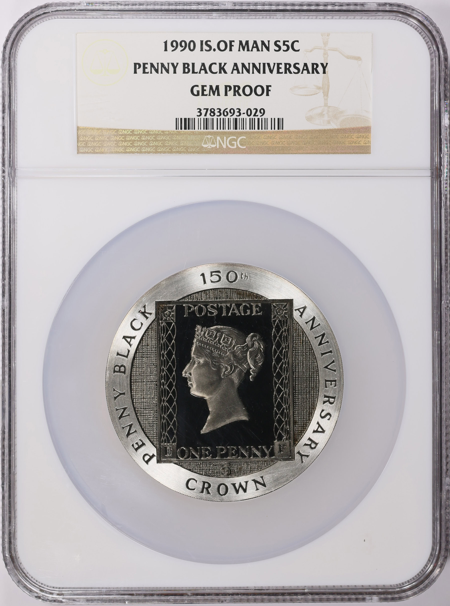 Isle of Man 1990 Silver 5 Crowns Penny Black Stamp 150th Anniversary ...