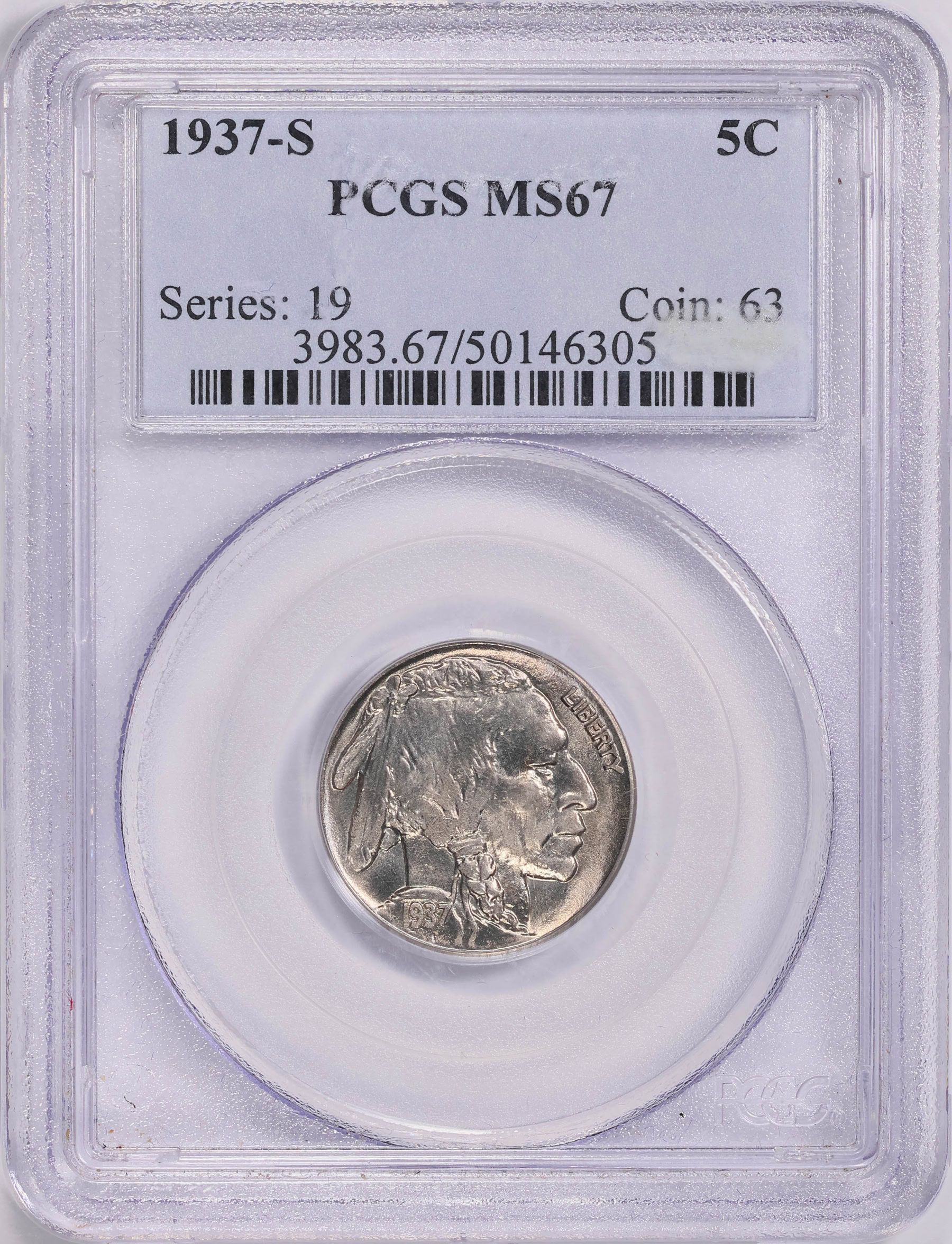 1937-S Buffalo Nickel PCGS MS-67 (Item 1661867) | GreatCollections Coin ...