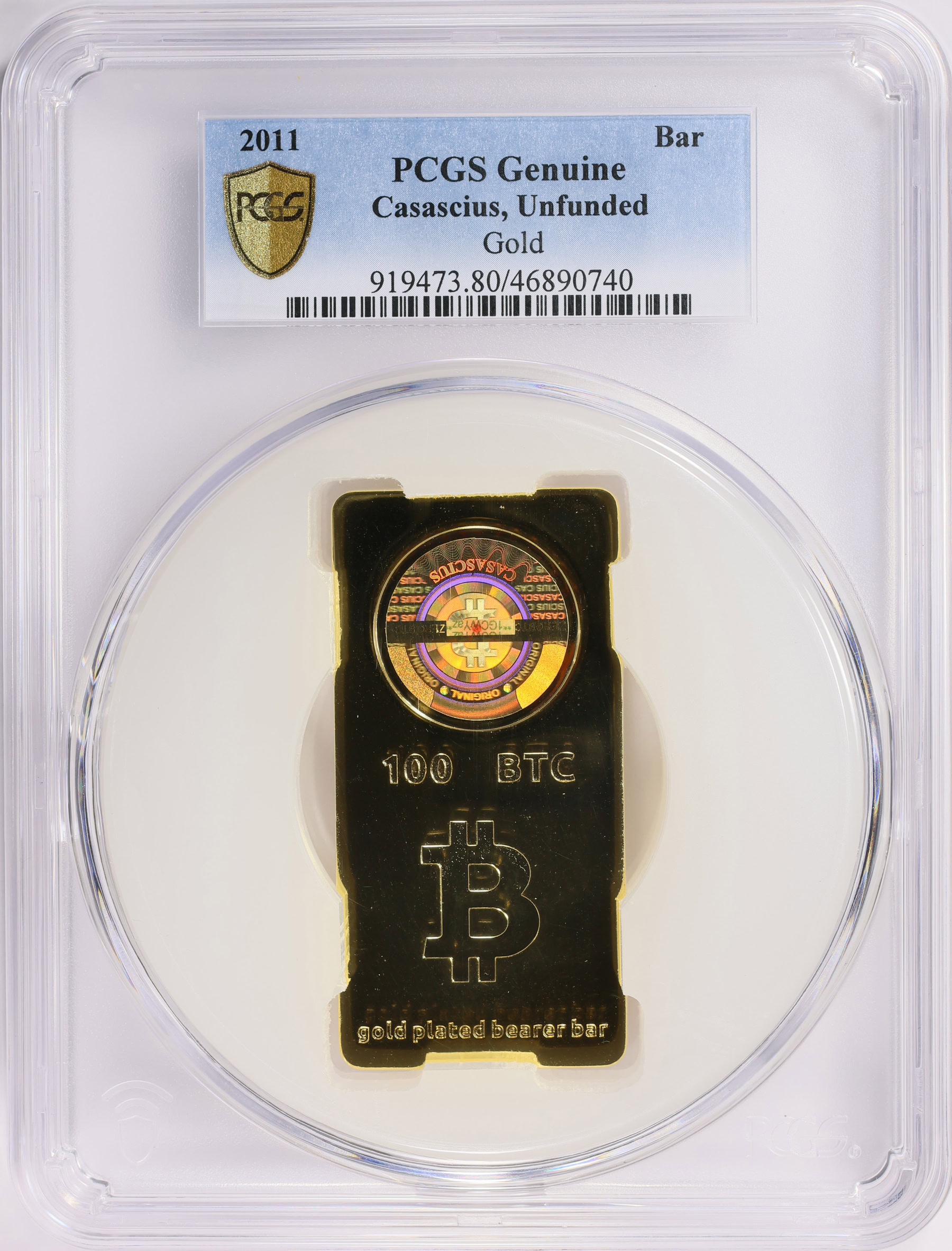 2011 100 BTC Casascius Gold-Plated Bearer Bar, Unfunded PCGS Genuine (Item  1665267) | GreatCollections Coin Auctions