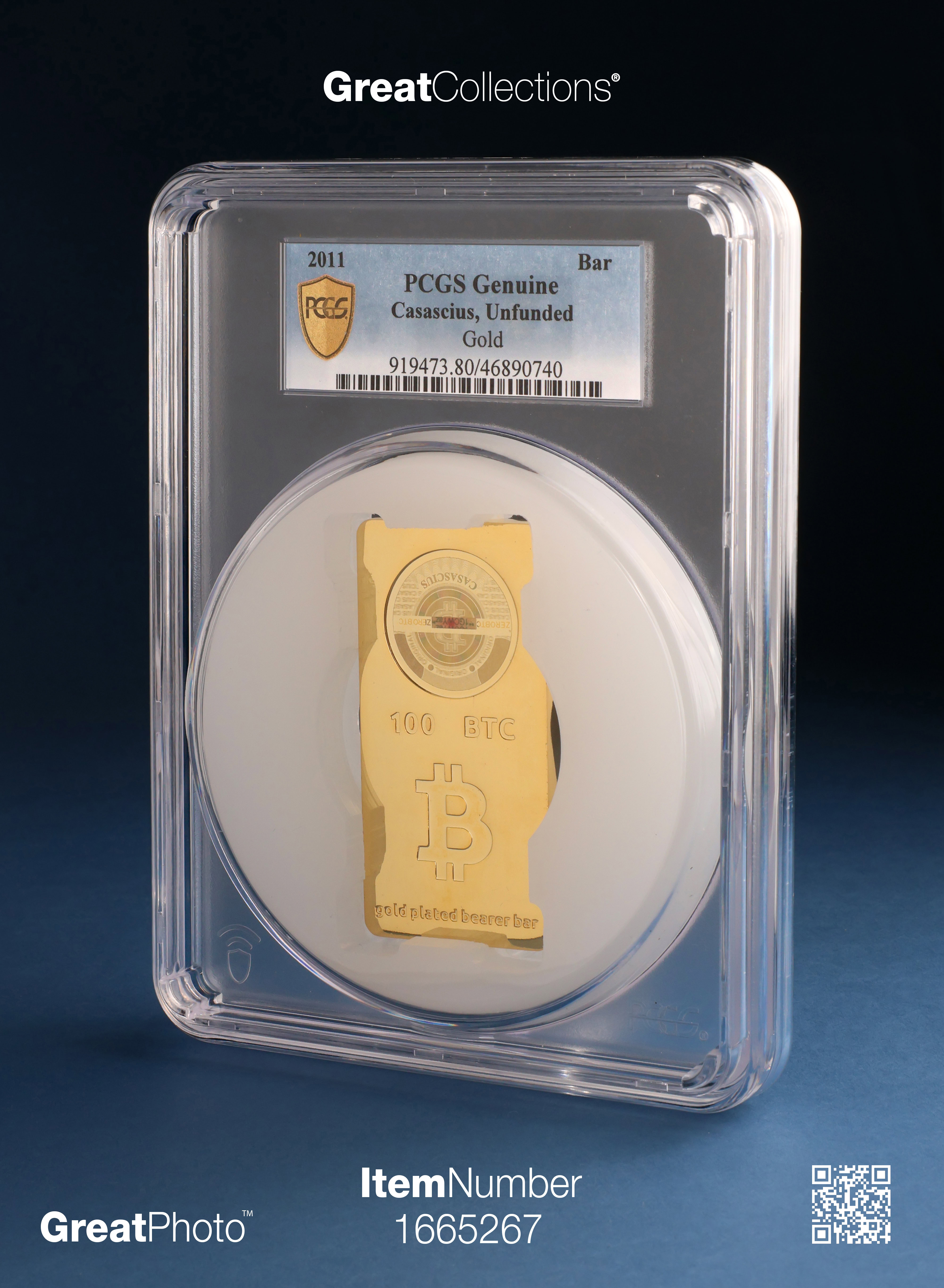 2011 100 BTC Casascius Gold-Plated Bearer Bar, Unfunded PCGS Genuine (Item  1665267) | GreatCollections Coin Auctions