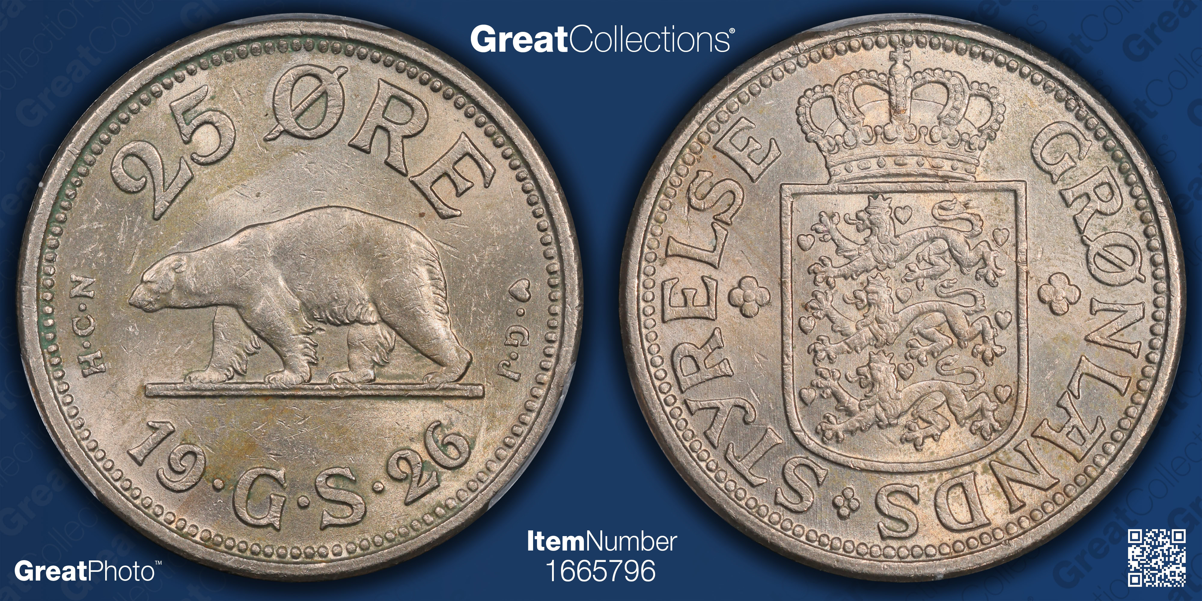 Greenland 1926HCN GJ 25 Øre Without Hole KM5 PCGS MS63 (Item 1665796