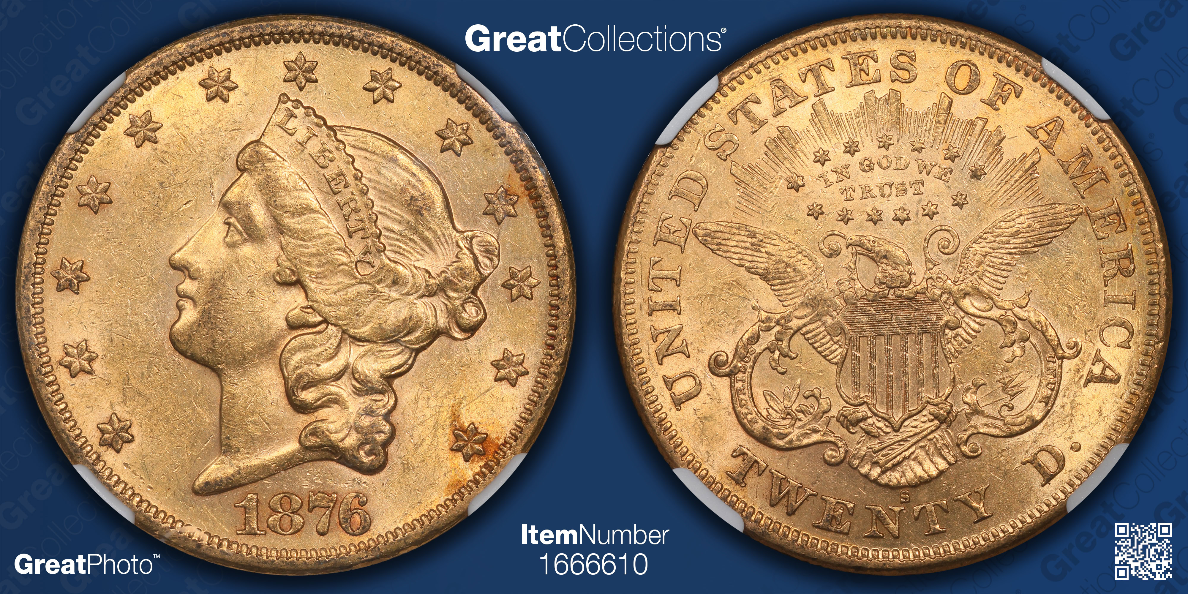 1876-S Liberty Gold Double Eagle NGC AU-58 (Granite Lady Hoard