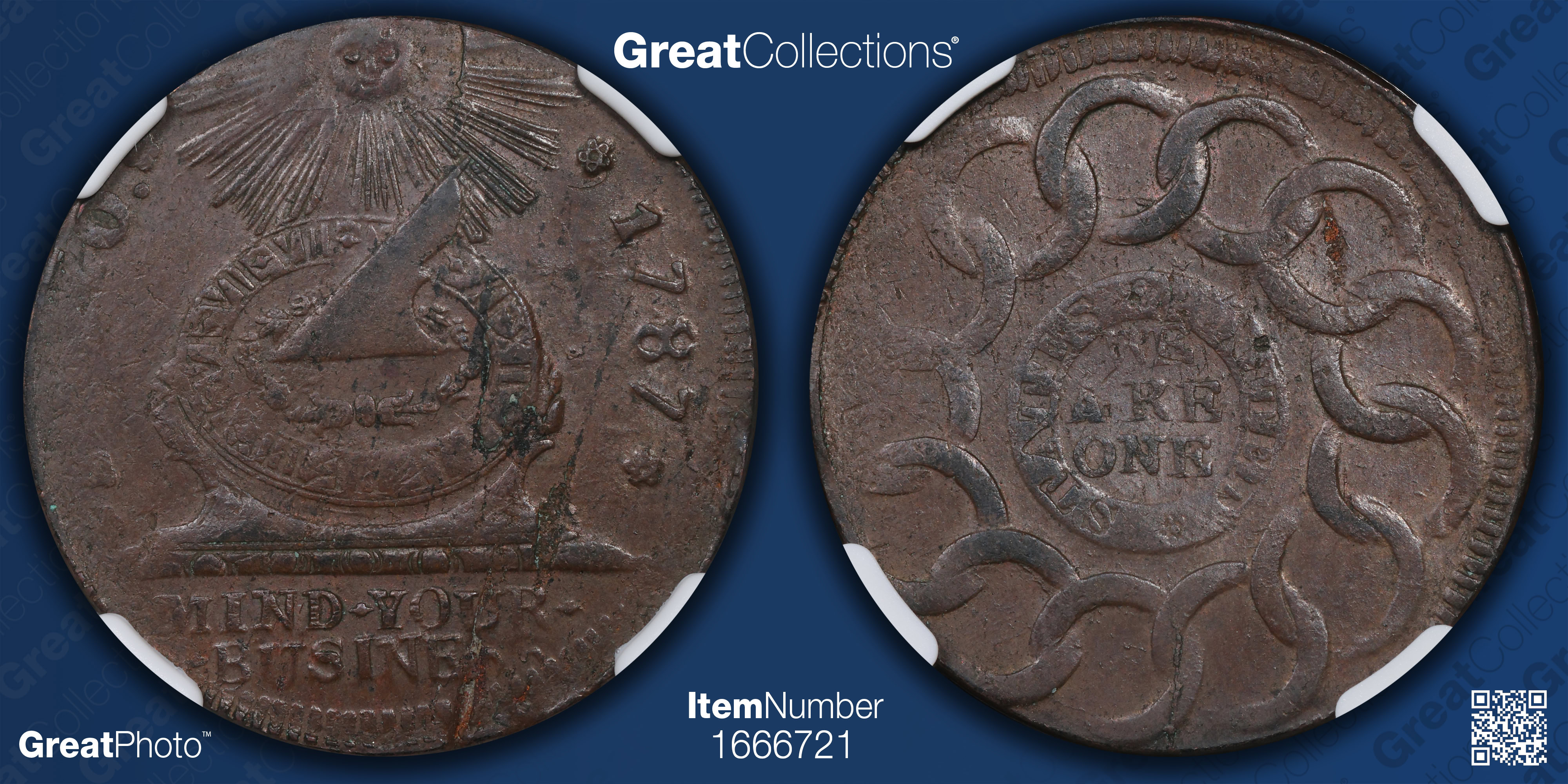 1787 Fugio Cent STATES UNITED, 4 Cinq NGC MS-62 BN (Item 1666721