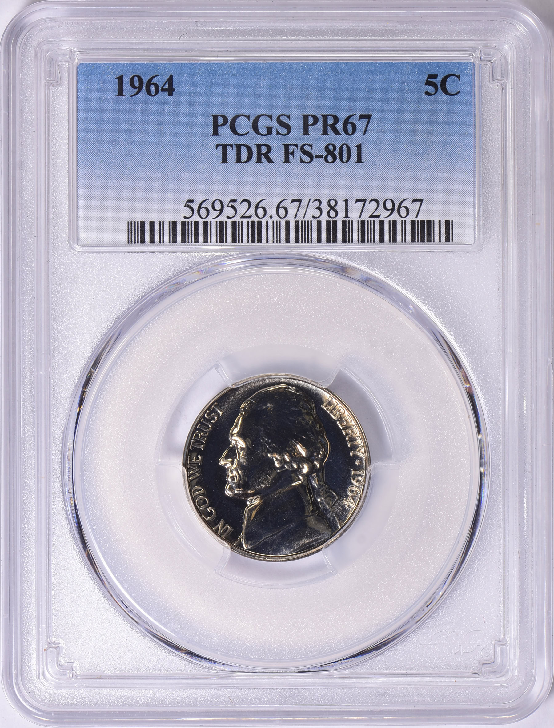 1964 Jefferson Nickel Tripled Die Reverse FS-801 PCGS Proof-67