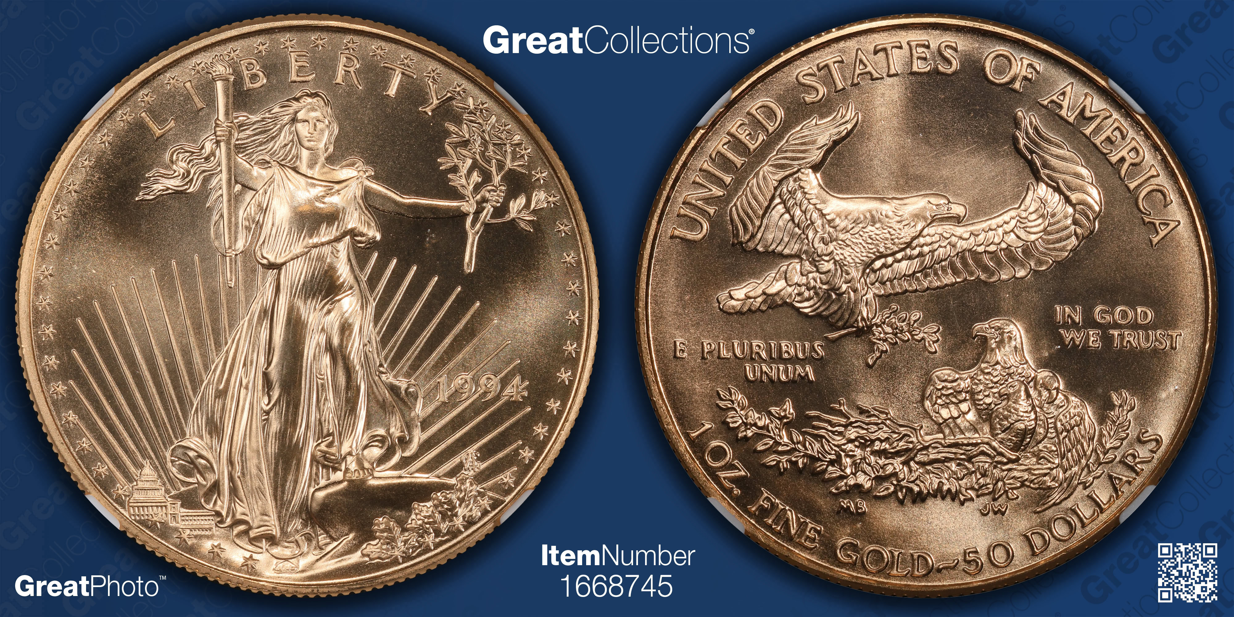 1994 $50 One-Ounce Gold American Eagle NGC MS-70 PL (Item 1668745