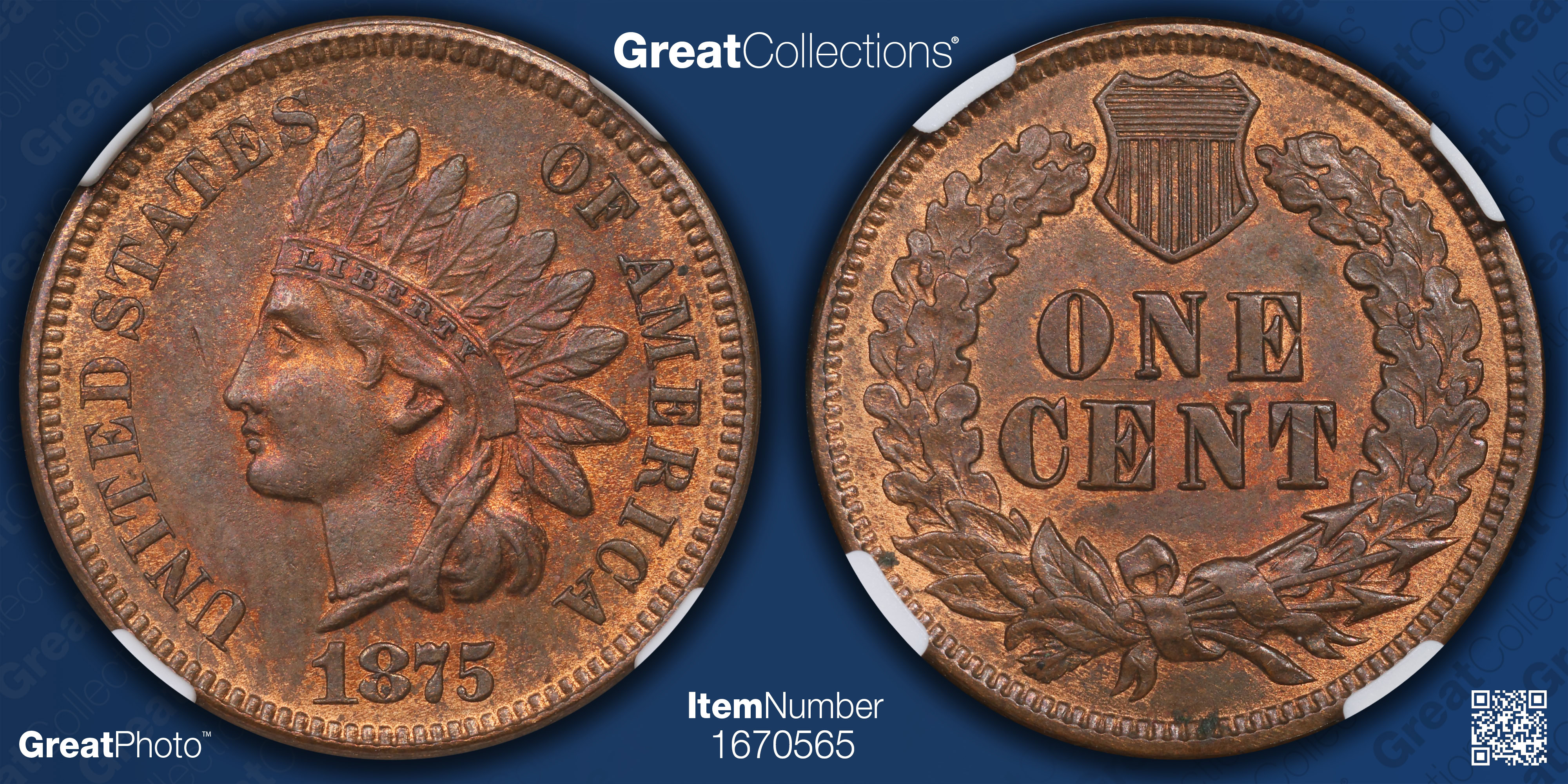 1875 Indian Cent NGC MS-63 RB (CAC Green) (Item 1670565 ...