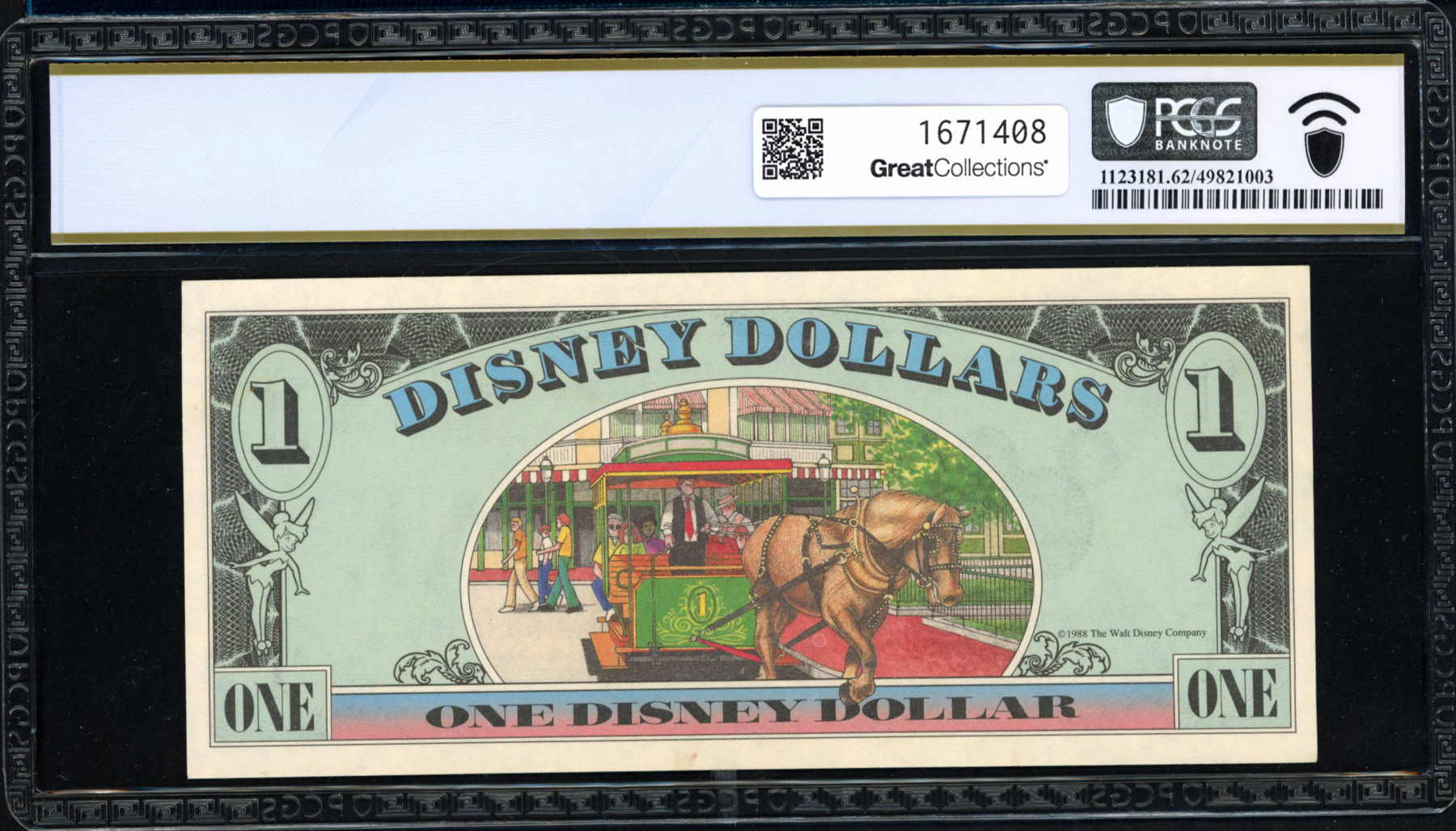 1988 Disney World $1 Disney Dollar Note Mickey / Main Street USA