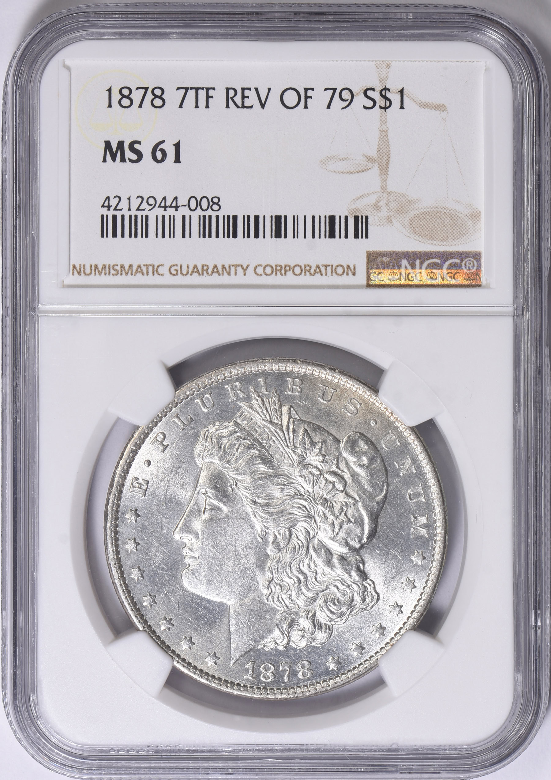 1878 Morgan Silver Dollar 7 Tailfeathers, Reverse of 1879 NGC MS-61 ...