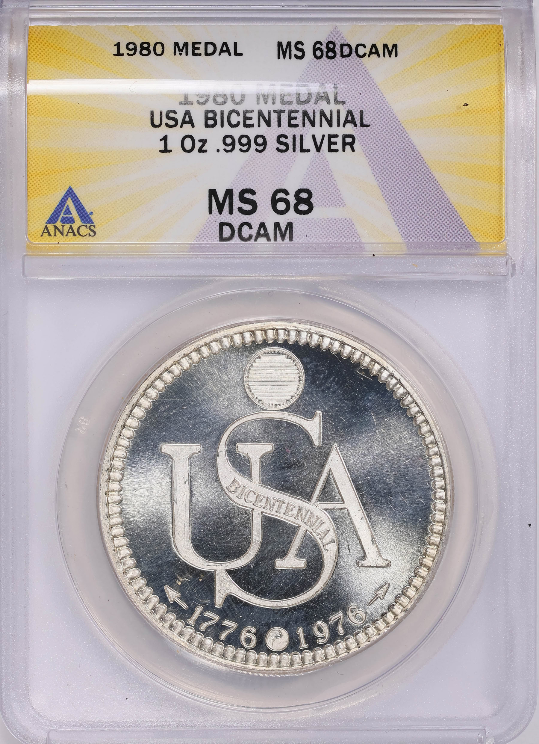 1980 Silver 1oz USA Bicentennial Private Mint Round ANACS MS-68 DCAM ...