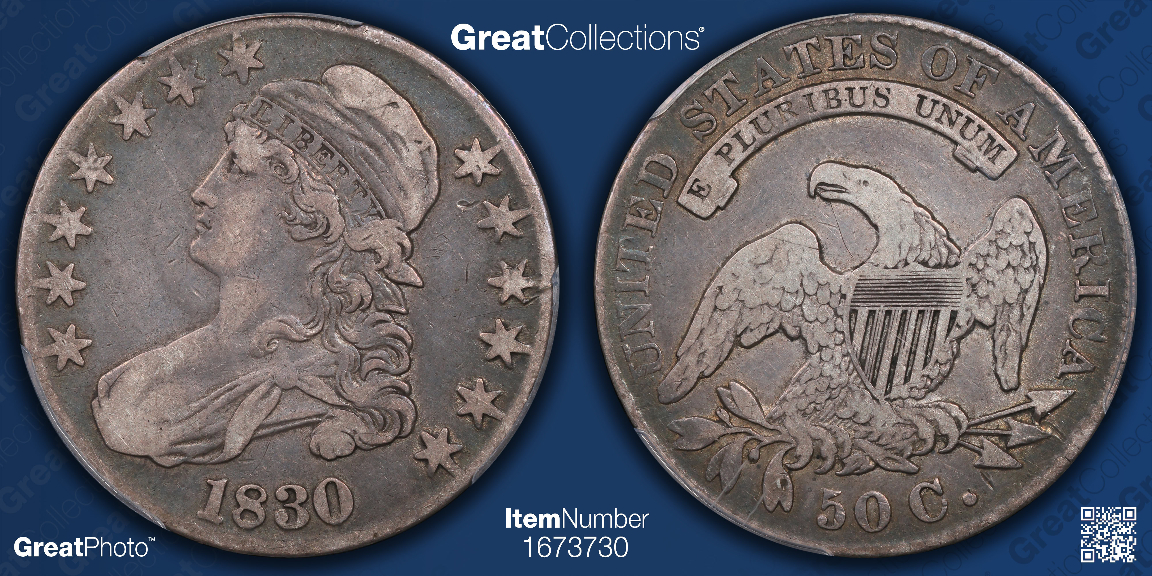 1830 Capped Bust Half Dollar Large 0 Overton 121 PCGS VF-30 (Item