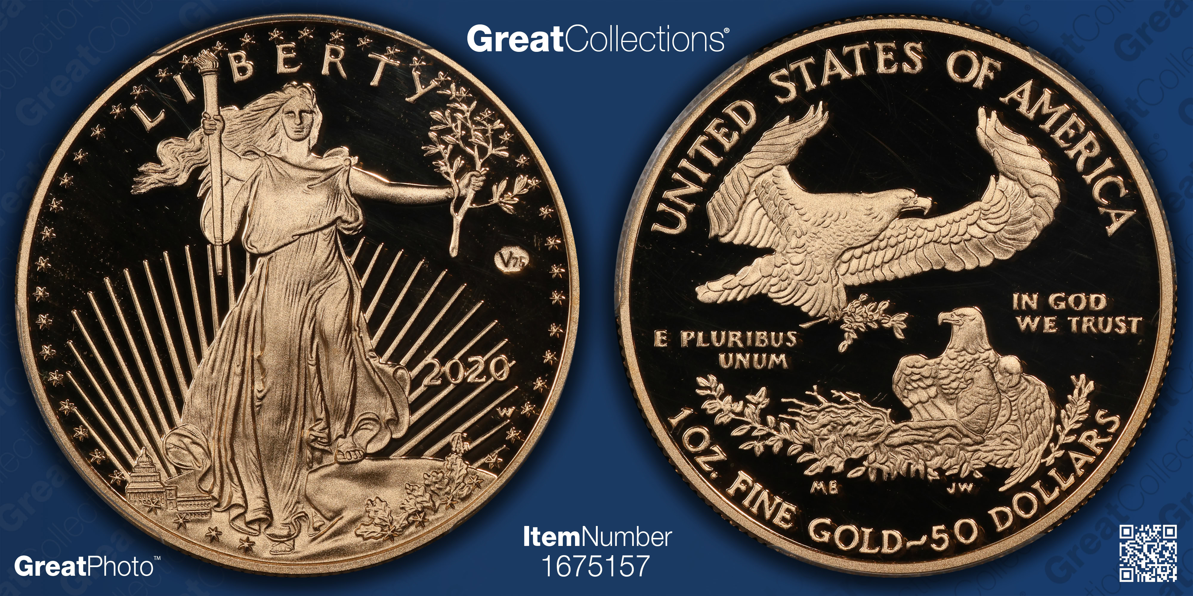 2020-W $50 One-Ounce Gold American Eagle V75 Privy 1 of 1945