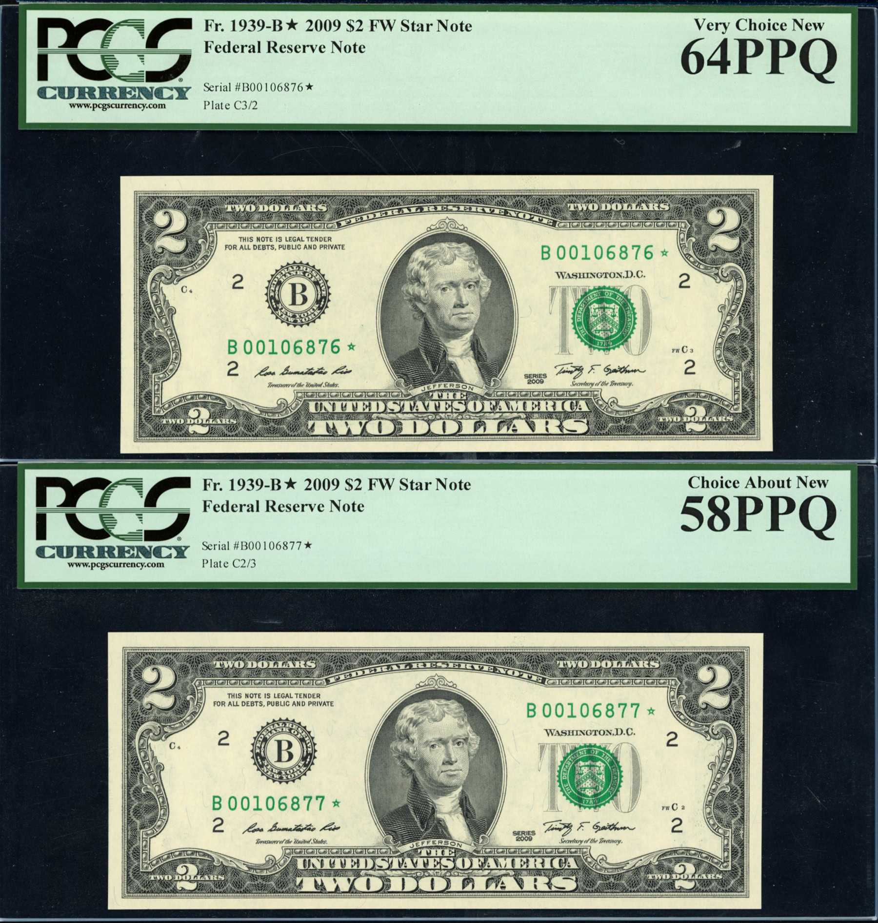 Fr. 1939B* (B* Block) 2009 2 New York Federal Reserve Star Notes