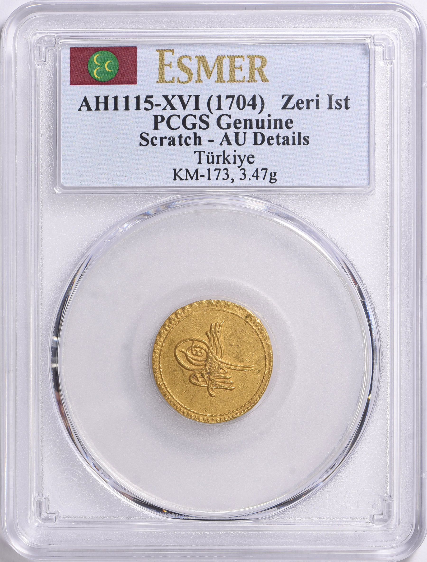Turkey AH 1115-XVI (1704) Gold Zeri Istanbul KM-173 PCGS Genuine