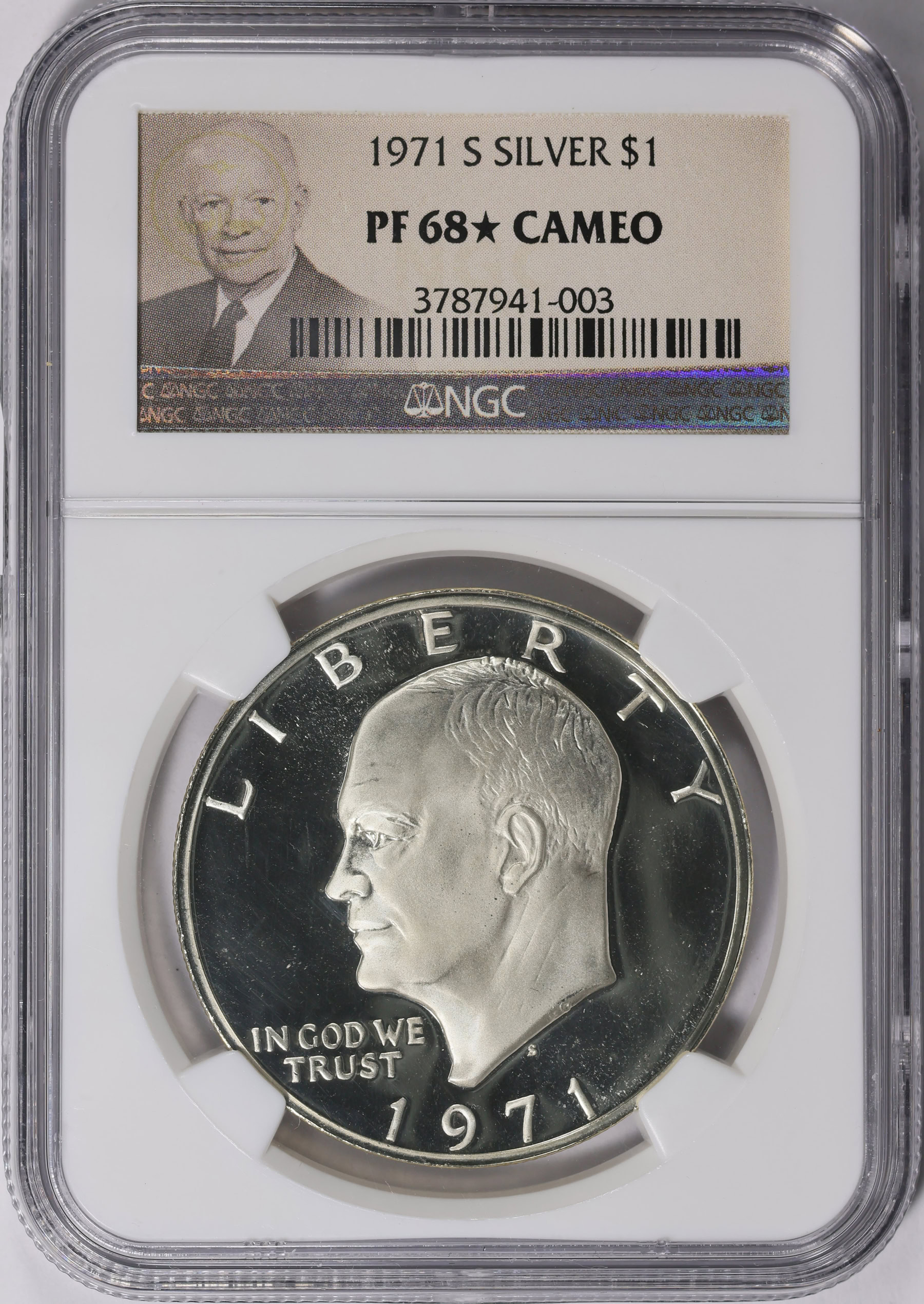 1971-S Eisenhower Dollar Silver NGC Proof-68 ★ CAMEO (Eisenhower Label ...