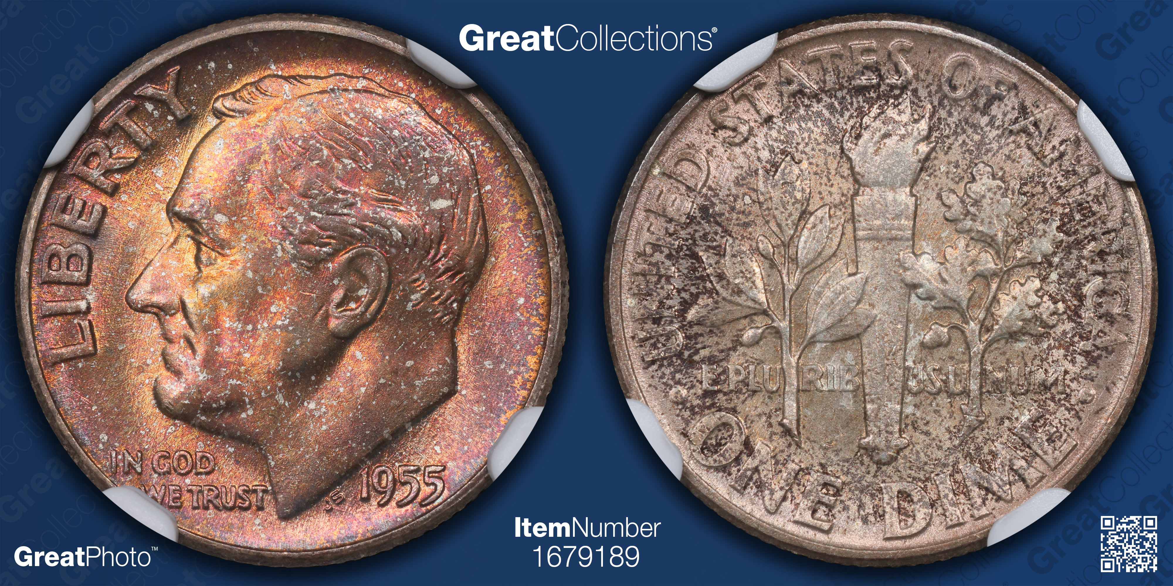 1955 Roosevelt Dime NGC MS-67 (Toned) (Item 1679189) | GreatCollections ...