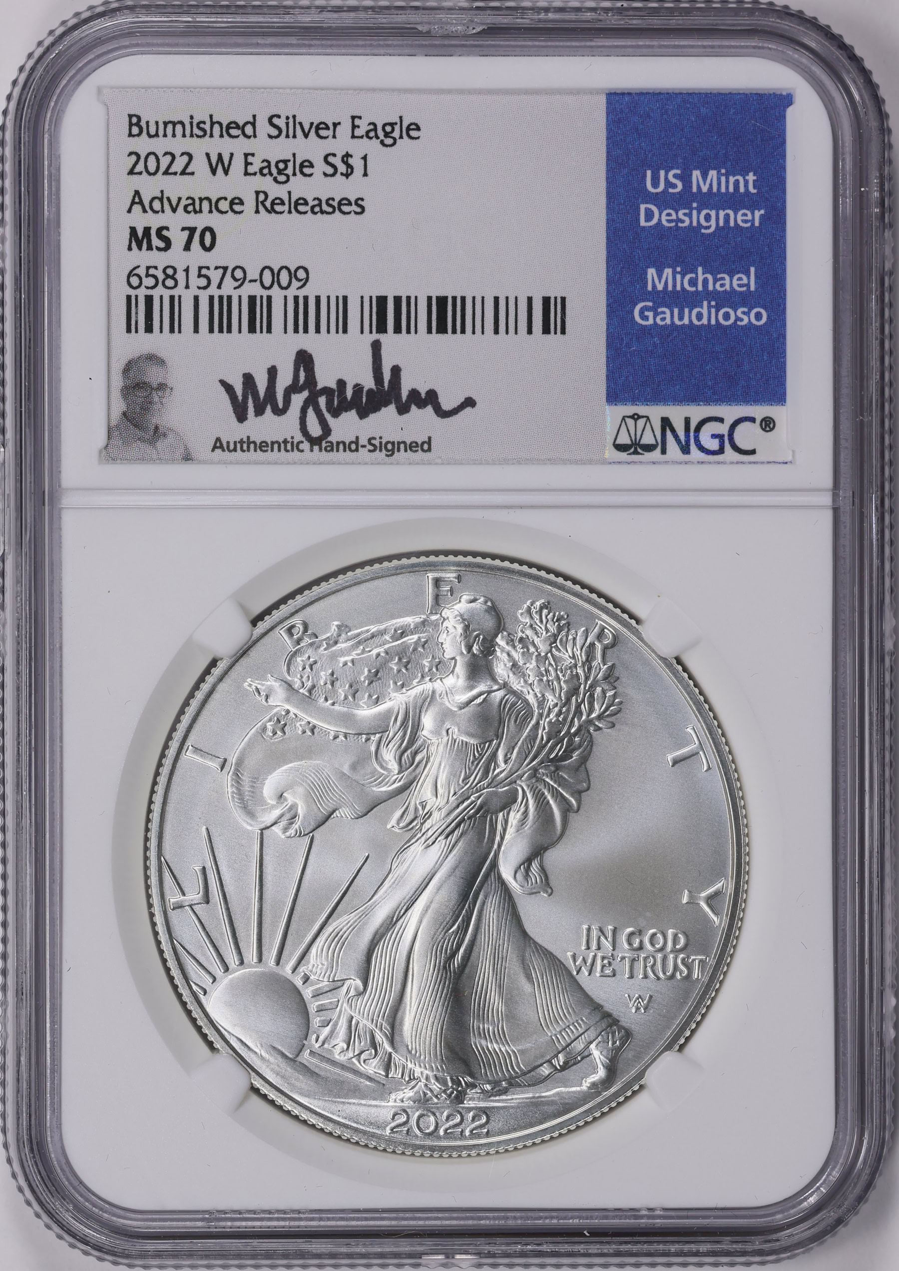 2022-W $1 Silver Eagle Burnished Advanced Release NGC MS-70