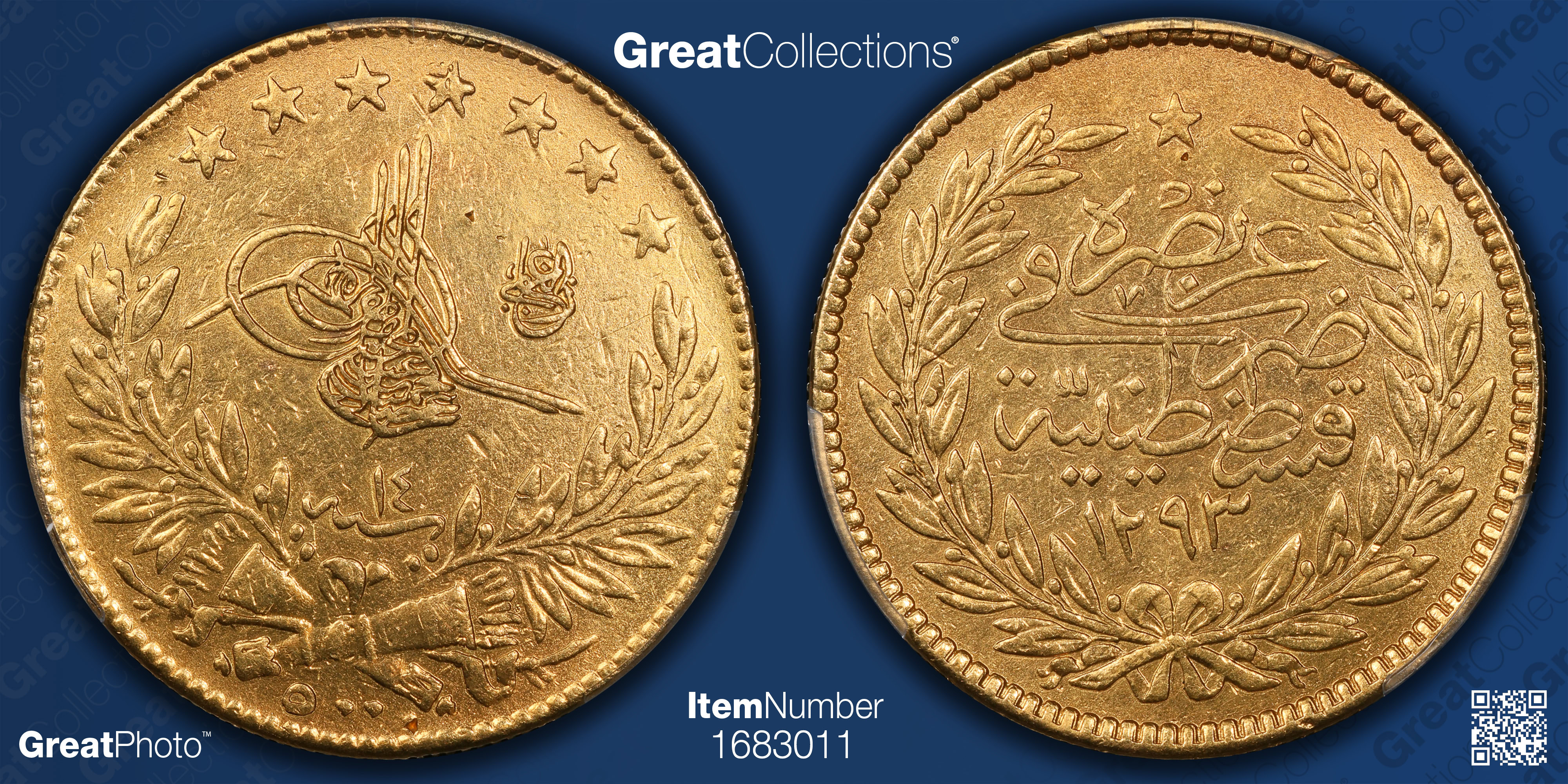 Turkey AH 1293 Year 14 (1889) Gold 500 Kurush KM-733 PCGS Genuine