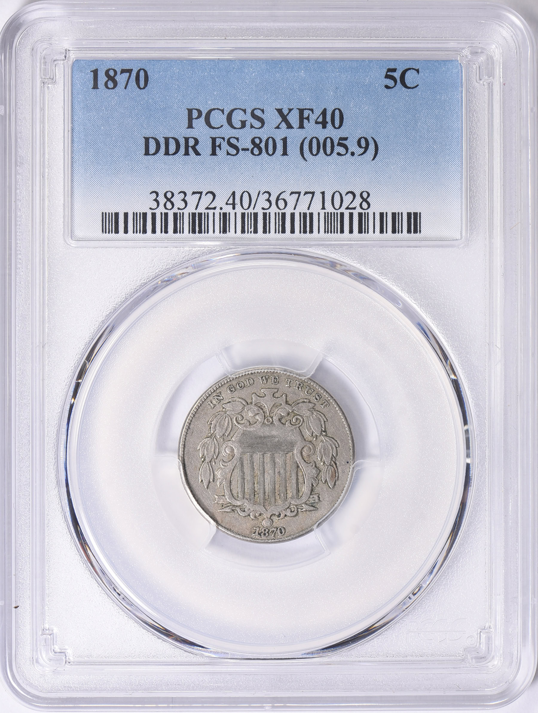 1870 Shield Nickel DDR FS-801 (005.9) PCGS XF-40 (Item 1683519