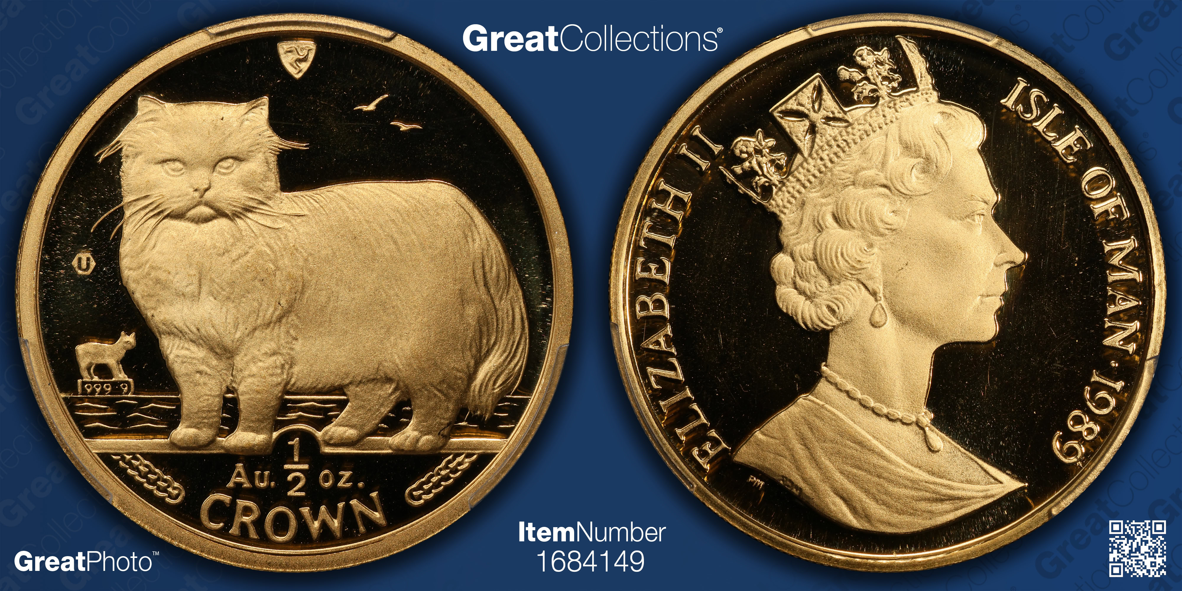 Isle of Man 1989 Gold 1/2 Crown Persian Cat KM-255 PCGS MS-69 (AGW