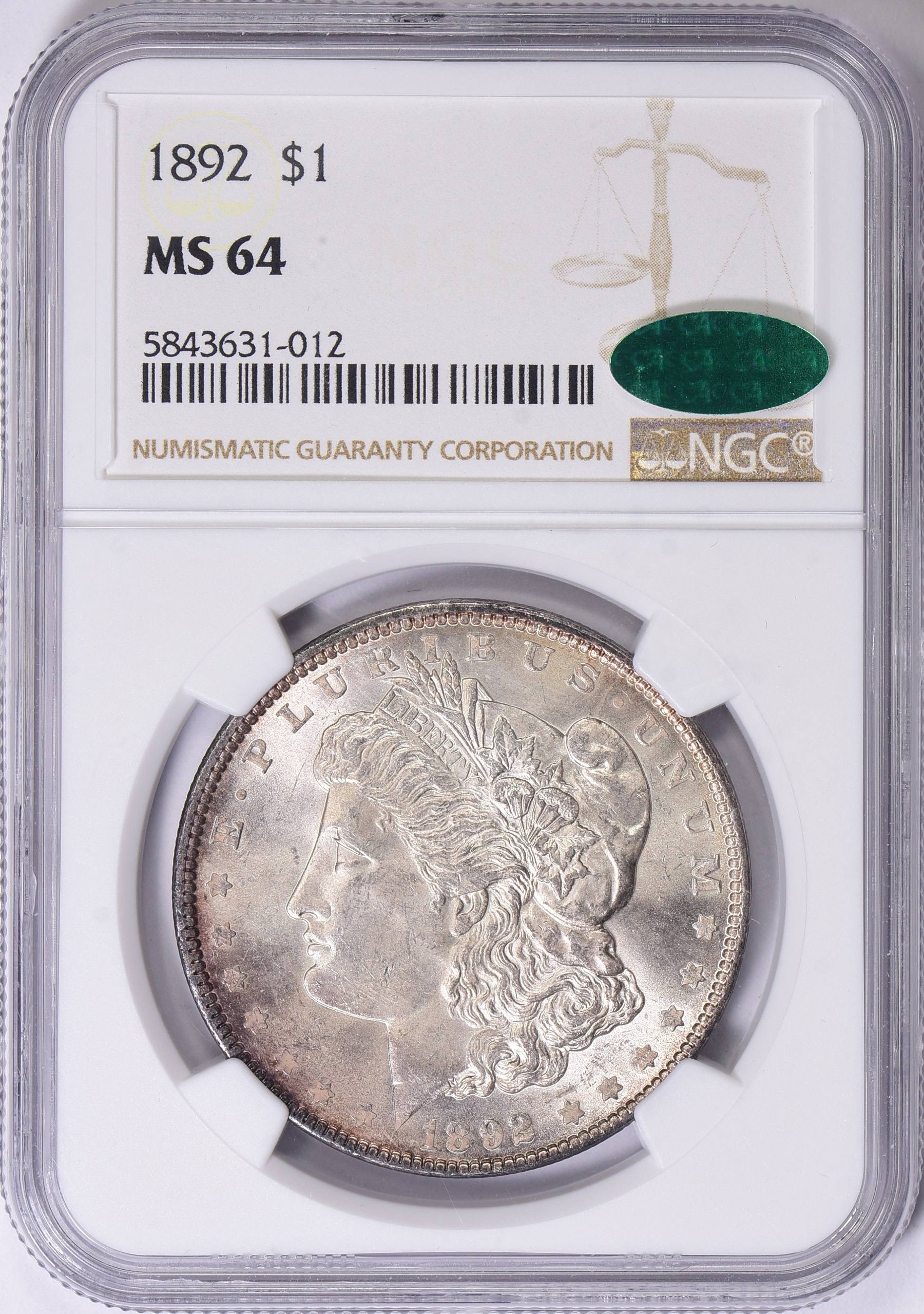 1892 Morgan Silver Dollar NGC MS-64 (CAC Green) (Item 1684642 ...