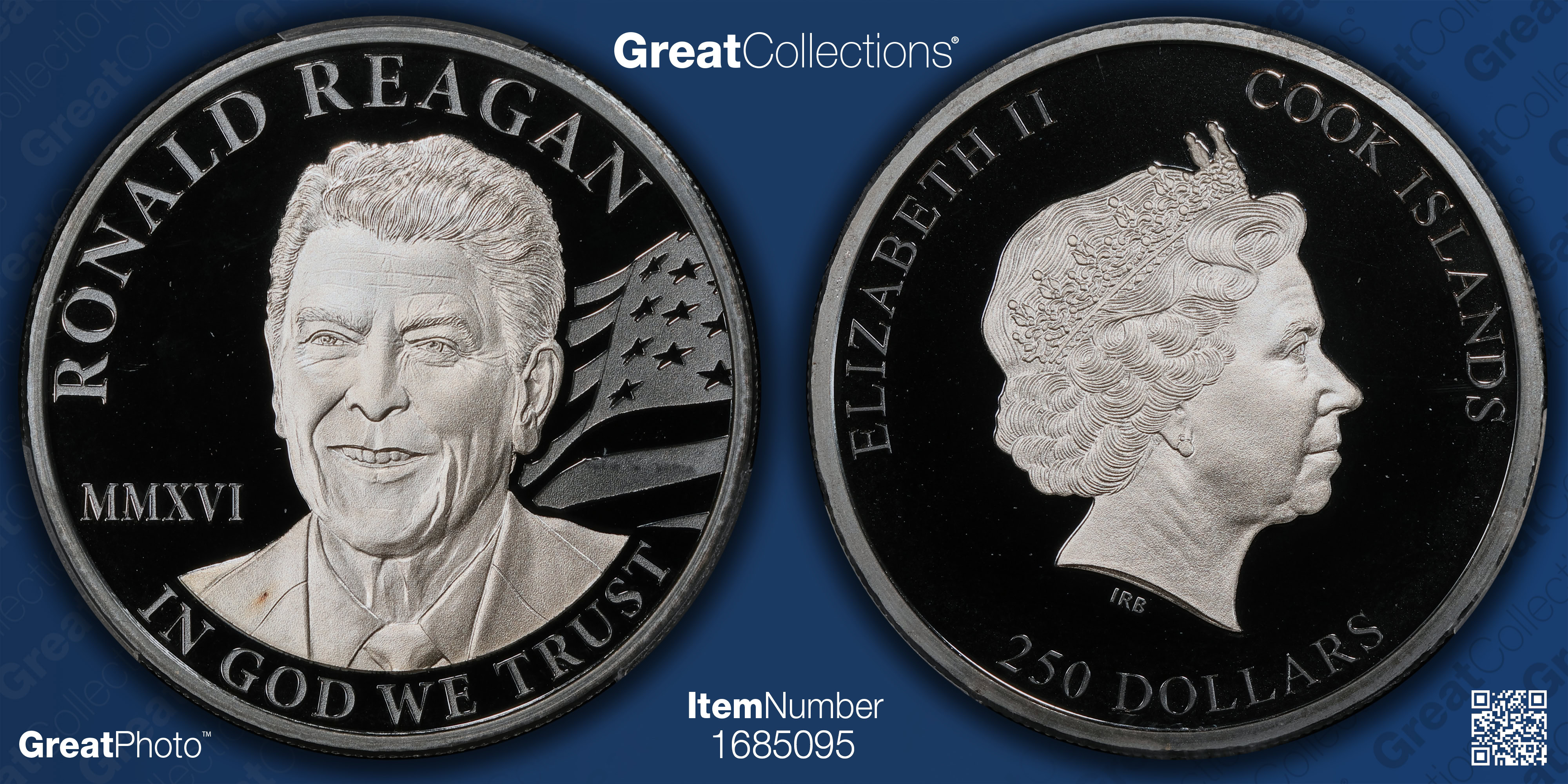 Cook Islands 2016 Palladium $250 Ronald Reagan Palladium, Black