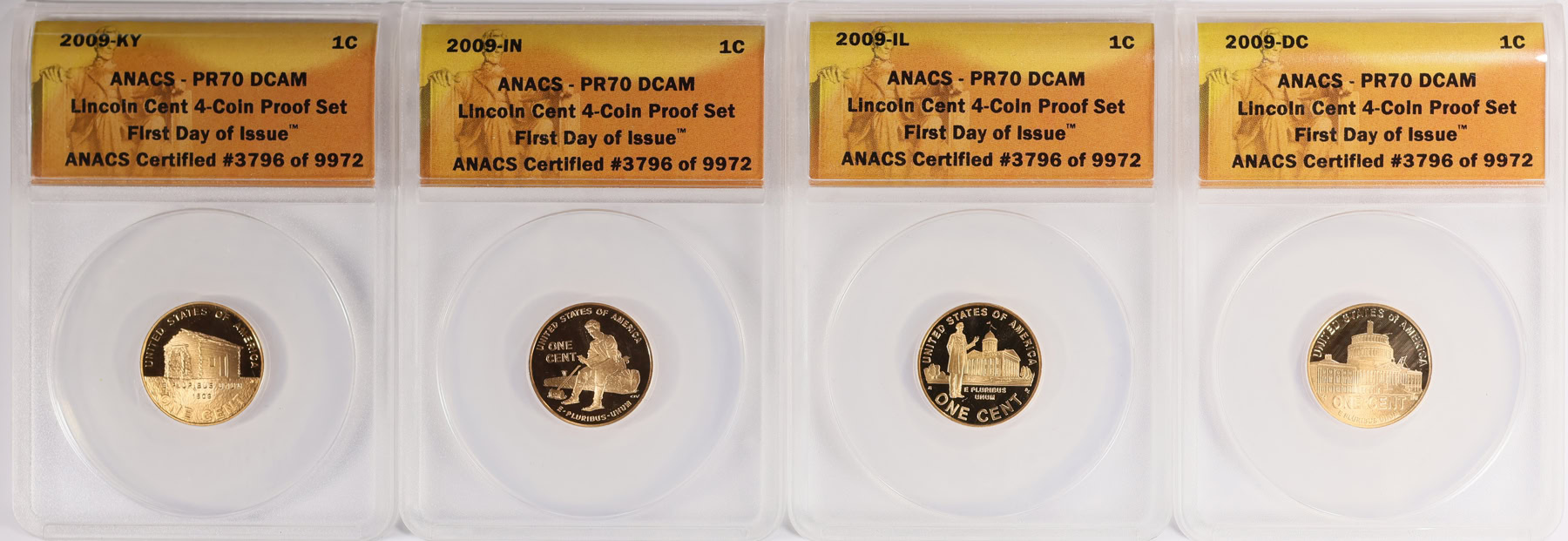 Complete Set Of 2009 Lincoln Bicentennial Small Cents – Denver Mint – 4 Uncirculated Coins