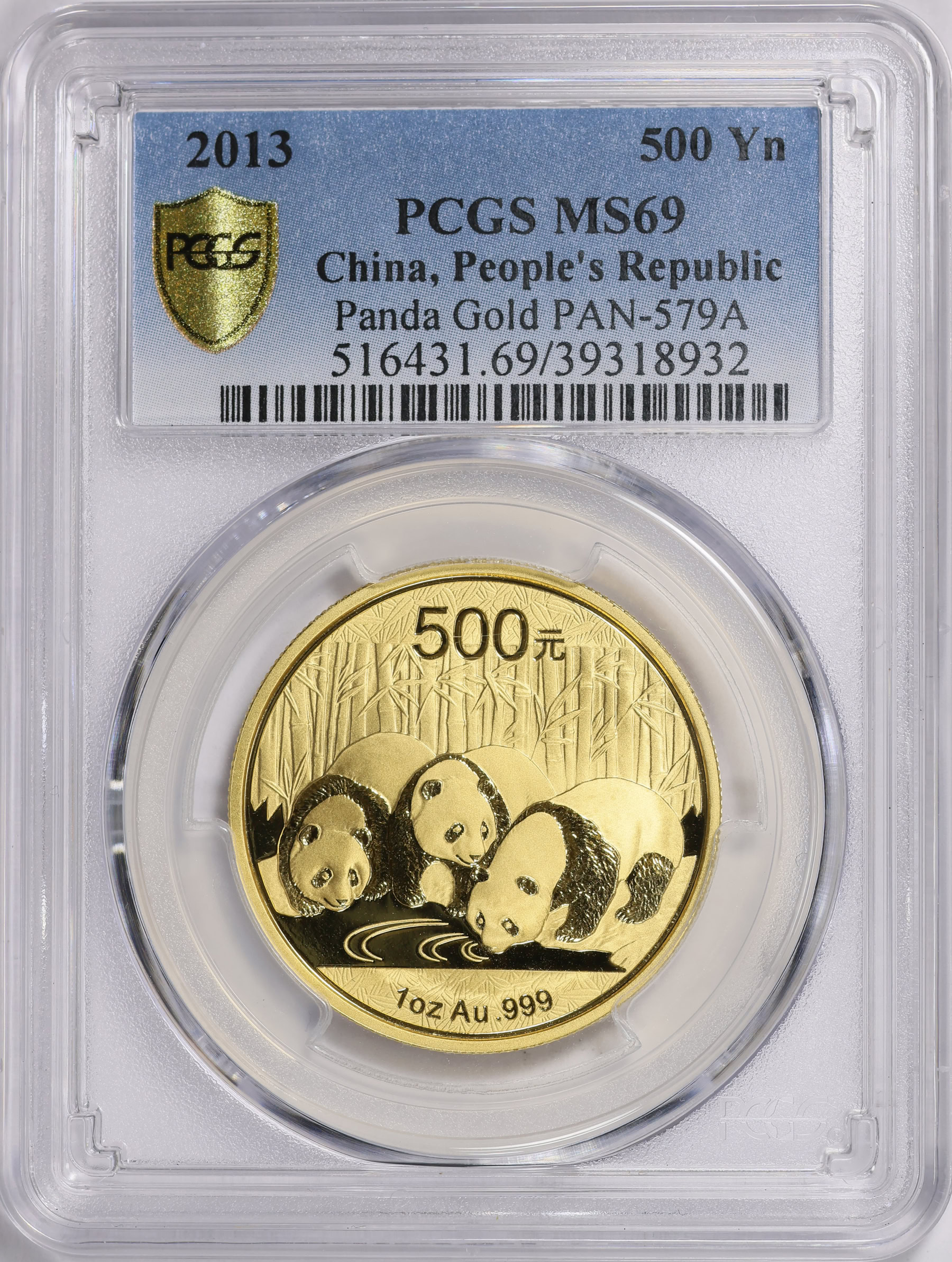 China 2013 Gold 500 Yuan Panda KM-2123 PCGS MS-69 (AGW = 0.9989 Oz ...